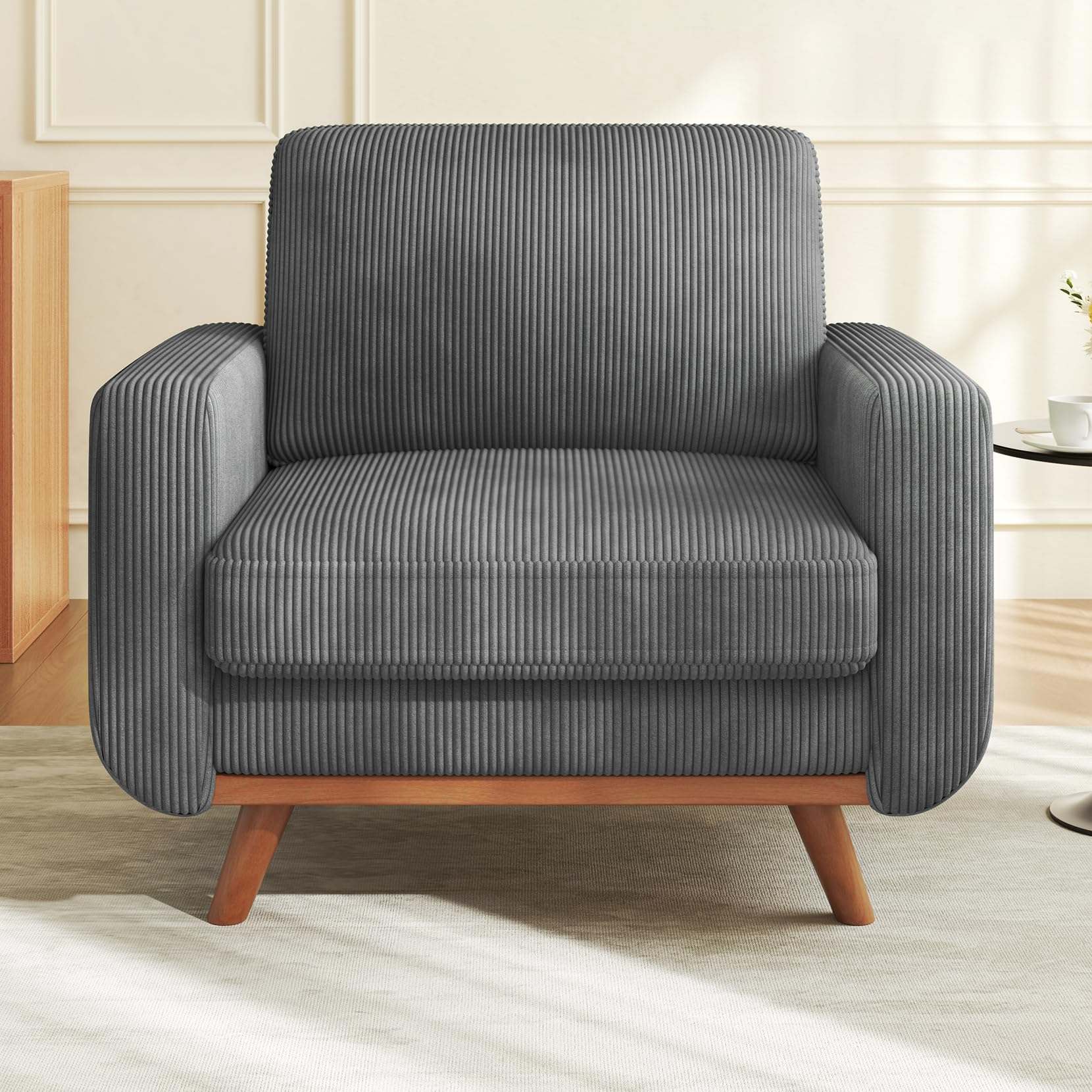 38.5" Accent Chair Dark Gray, Comfy Corduroy Single Sofa Seat with Spring Cushion, Upholstered Armchair with Deep Seat, Reading Chair for Adults, Modern Sofa for Living Room, Bedroom