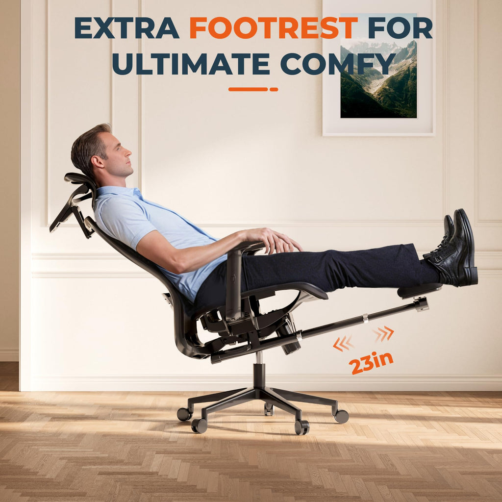 FitStand ErgoChair Pro Big and Tall Office Chair for Heavy People, Swivel Computer Chair Desk Chairs, with Lumbar Support/23in Retractable Footrest/4D Headrest/500lbs Heavy Duty, Mesh Seat, Black