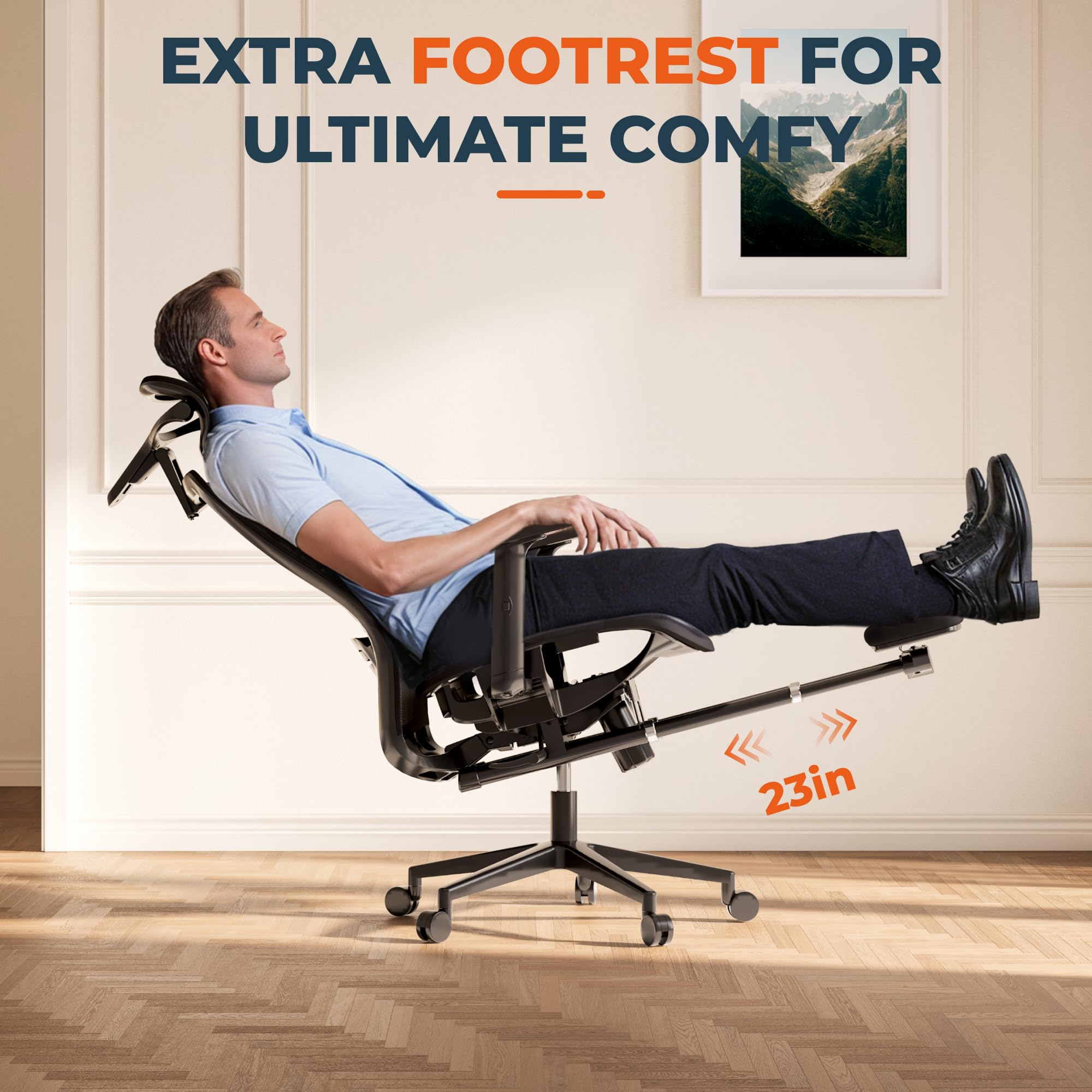 FitStand ErgoChair Pro Big and Tall Office Chair for Heavy People, Swivel Computer Chair Desk Chairs, with Lumbar Support/23in Retractable Footrest/4D Headrest/500lbs Heavy Duty, Mesh Seat, Black