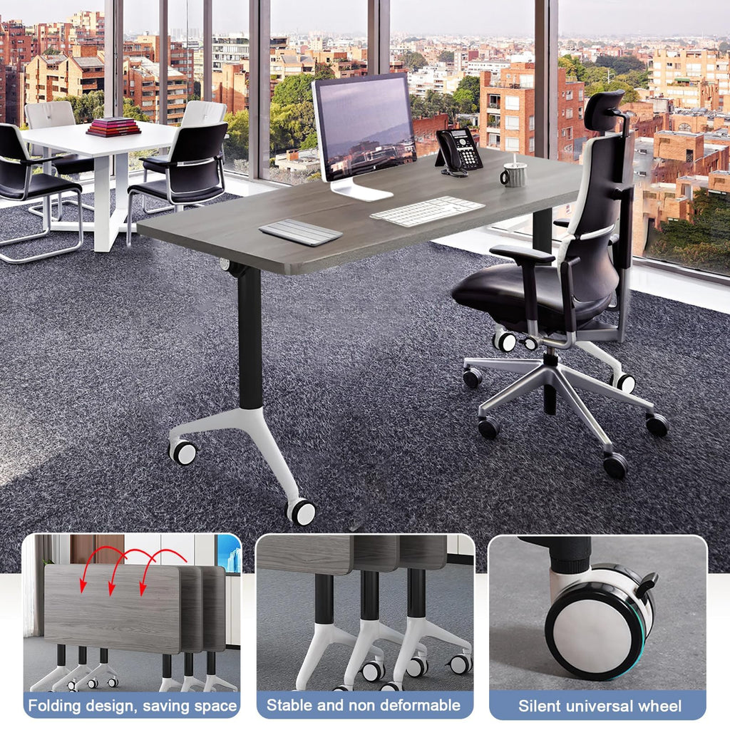 Conference Room Tables White,Folding Rectangular Flip Top Conference Table with Wheels for Large Meeting Seminar Home Office Classr (8, Grey, 61in)
