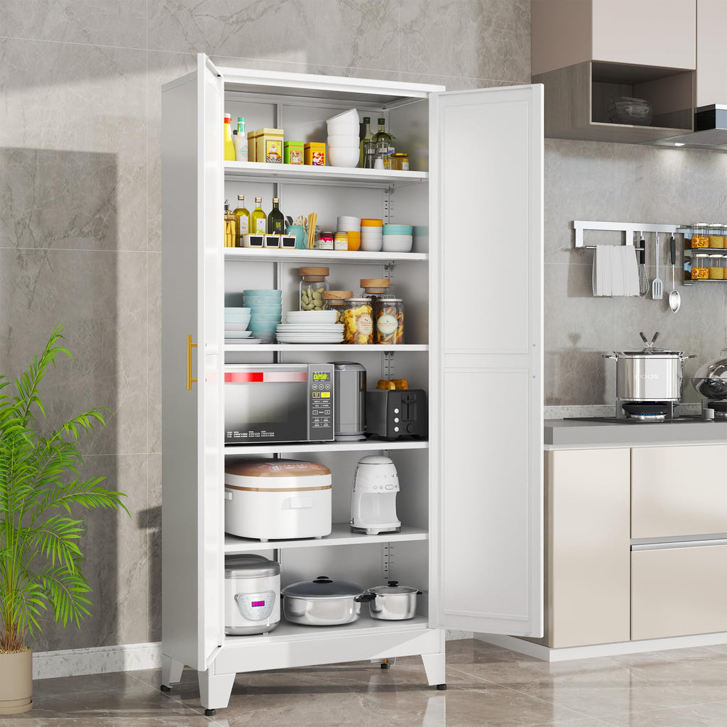 White Metal Storage Cabinet,75" Steel Cabinets for Home Office