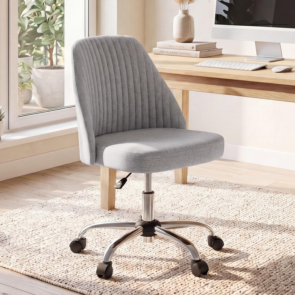 Office Chair, Comfy Desk Chair Rolling Vanity Swivel Task Chairs with Wheels, Wide Seating Armless Height Adjustable Computer Chairs for Home,Bedroom,Student,Adults, Dull Gray
