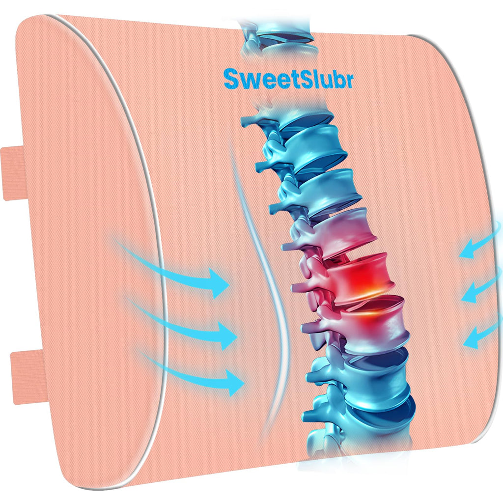 Lumbar Support Pillow for Office Chair, Car & Gaming Chair, Ergonomic Memory Foam Cushion for Back Comfort, Zoned Back Support, Double Adjustable Straps, Breathable Washable Cover, Pink