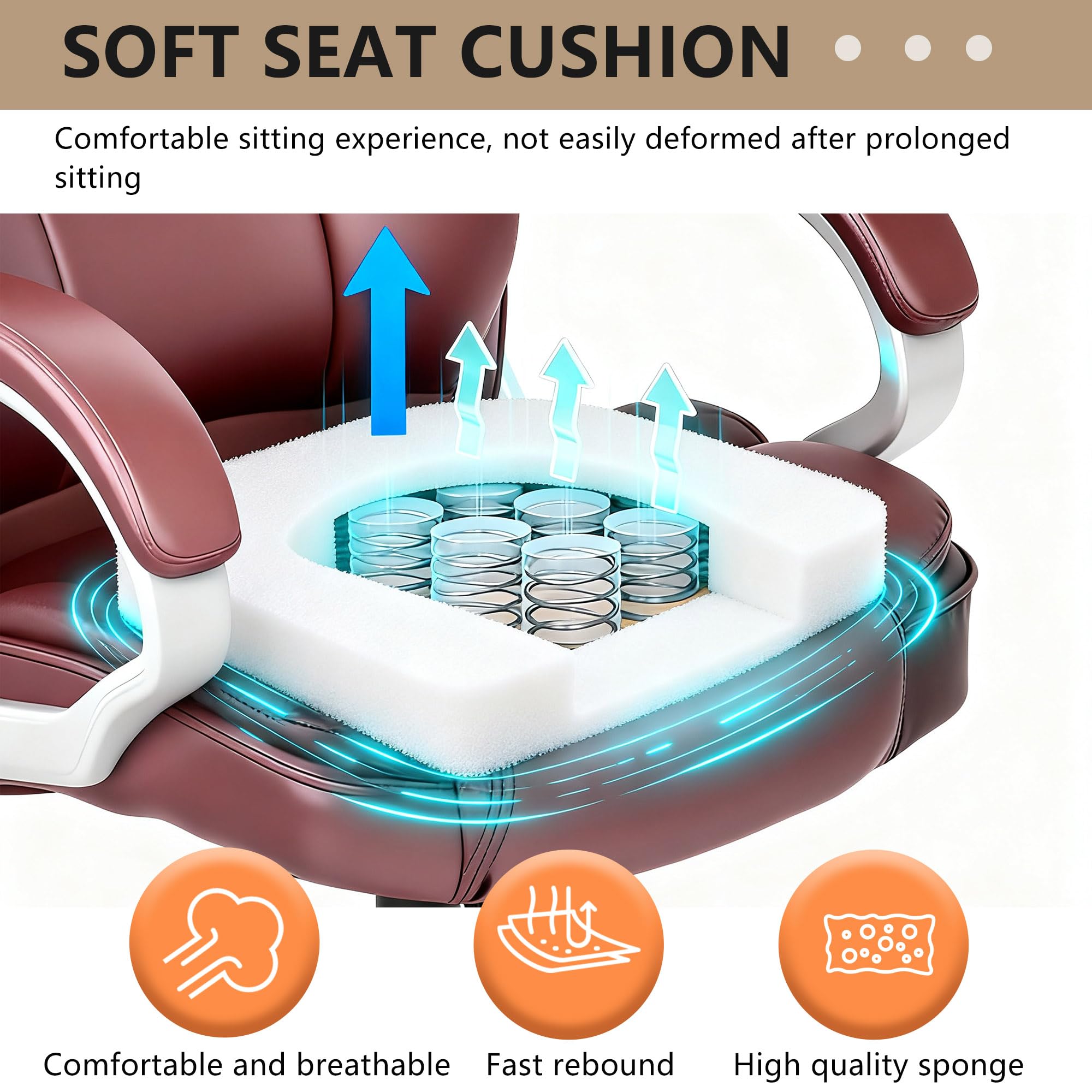 Office Chair Computer High Back Adjustable Ergonomic Desk Chair Executive PU Leather Swivel Task Chair with Armrests Lumbar Support (Dark Brown)