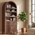 Book Shelf 70" Tall Bookcase with Drawer,7-Tier Arched Cabinet with Storage and Fluted Door,Mid-Century Modern Modular Arch Bookshelf for Office Living Room Bedroom Library (Walnut, 1)