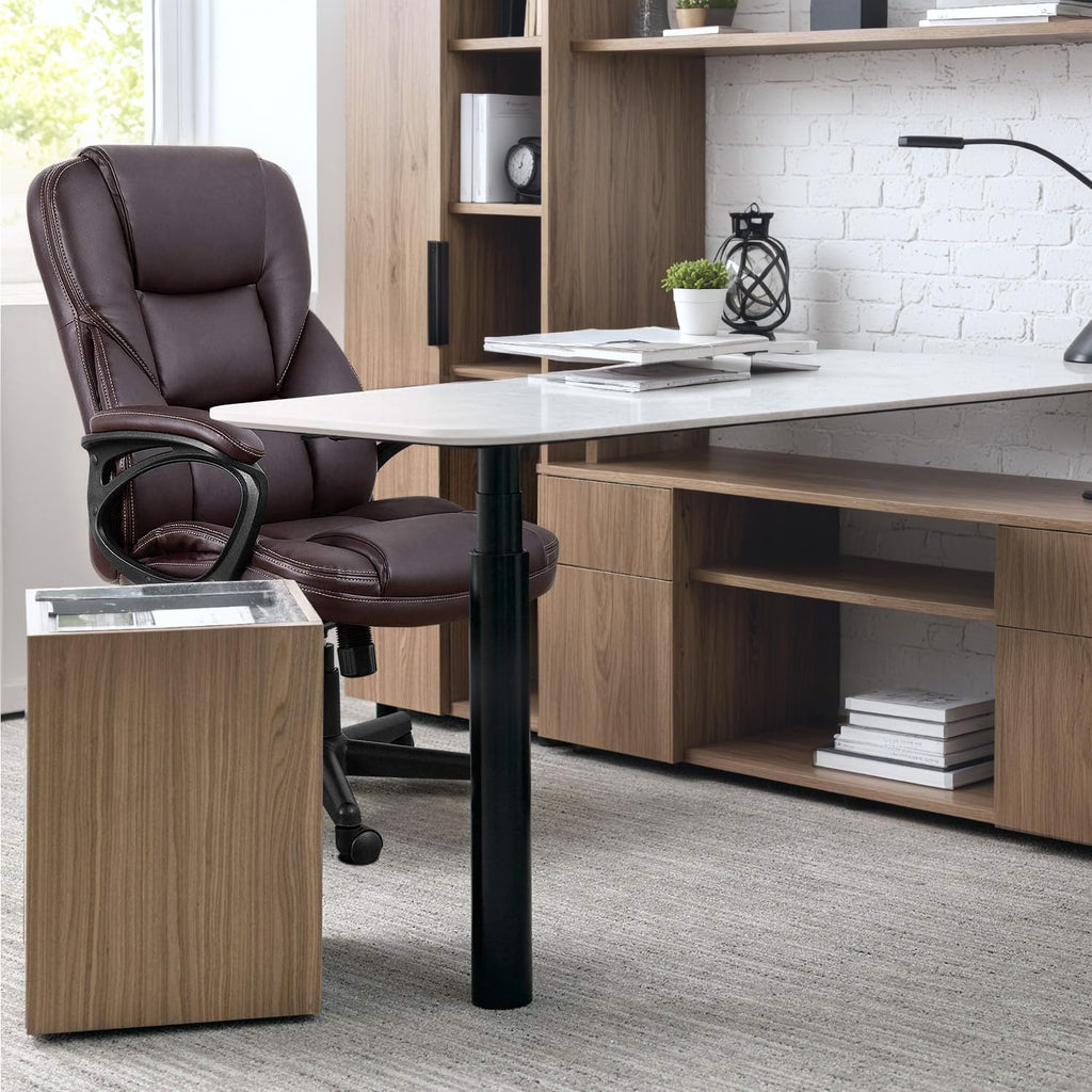 Office Executive Chair High Back Adjustable Managerial Home Desk Chair, Swivel Computer PU Leather Chair with Lumbar Support (Brown)