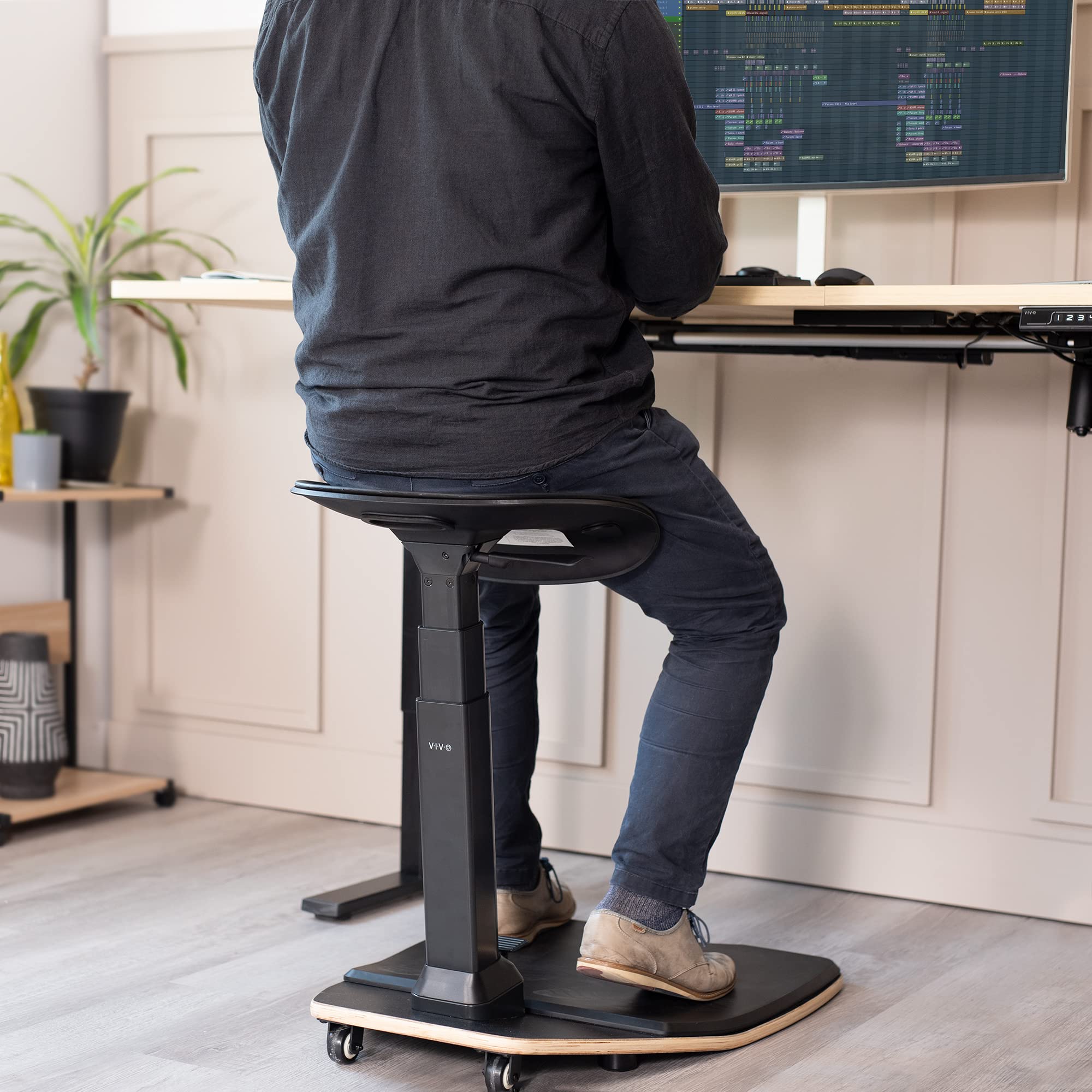Ergonomic Leaning Perch Chair with Anti-Fatigue Mat, Standing Desk Stool, Height Adjustable Home Office Posture Seat, Black, CHAIR-S02M