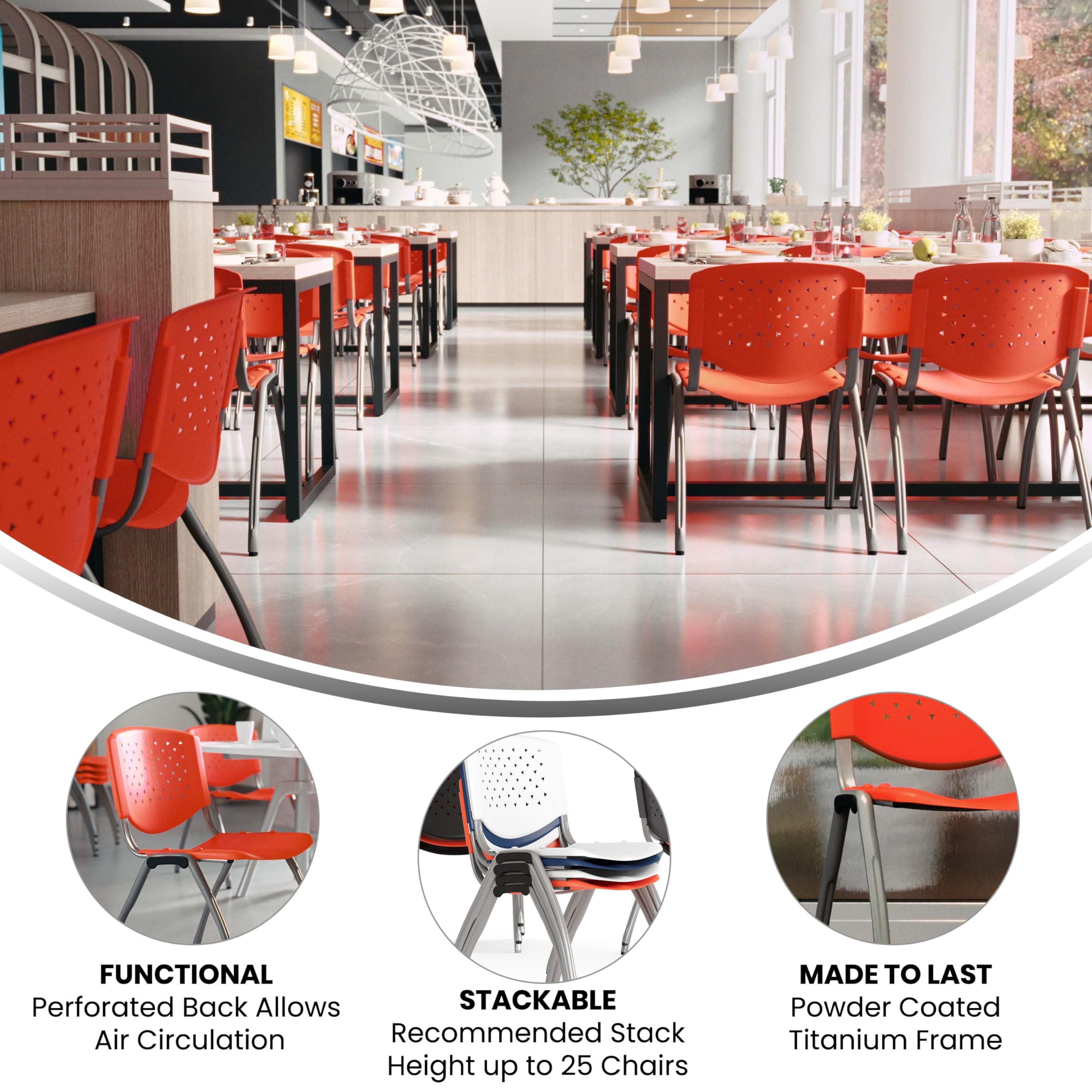 HERCULES Series 880 lb. Capacity Orange Plastic Stack Chair with Titanium Gray Powder Coated Frame