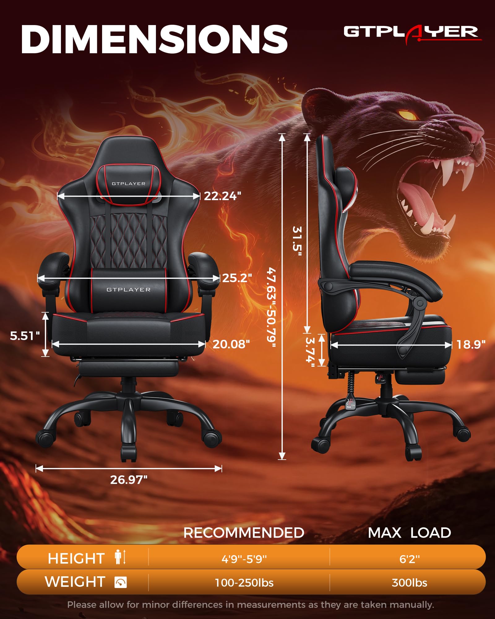 Gaming Chair, Computer Office Chair with Pocket Spring Cushion, Linkage Armrests, Comfortable Leather Computer Chair, Black & Red