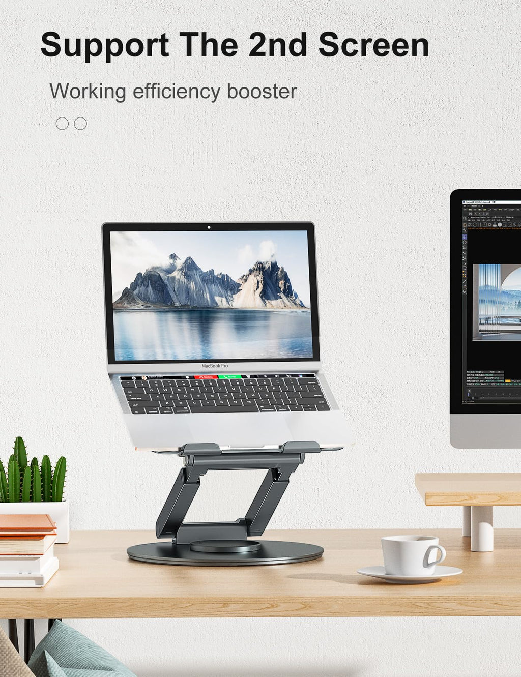 Laptop Stand for Desk with 360° Swivel Base, Sit to Stand, Height Adjustable, Portable Riser Holder for Good Posture, Compatible with MacBook Pro, All Laptops 10-17"-Gray