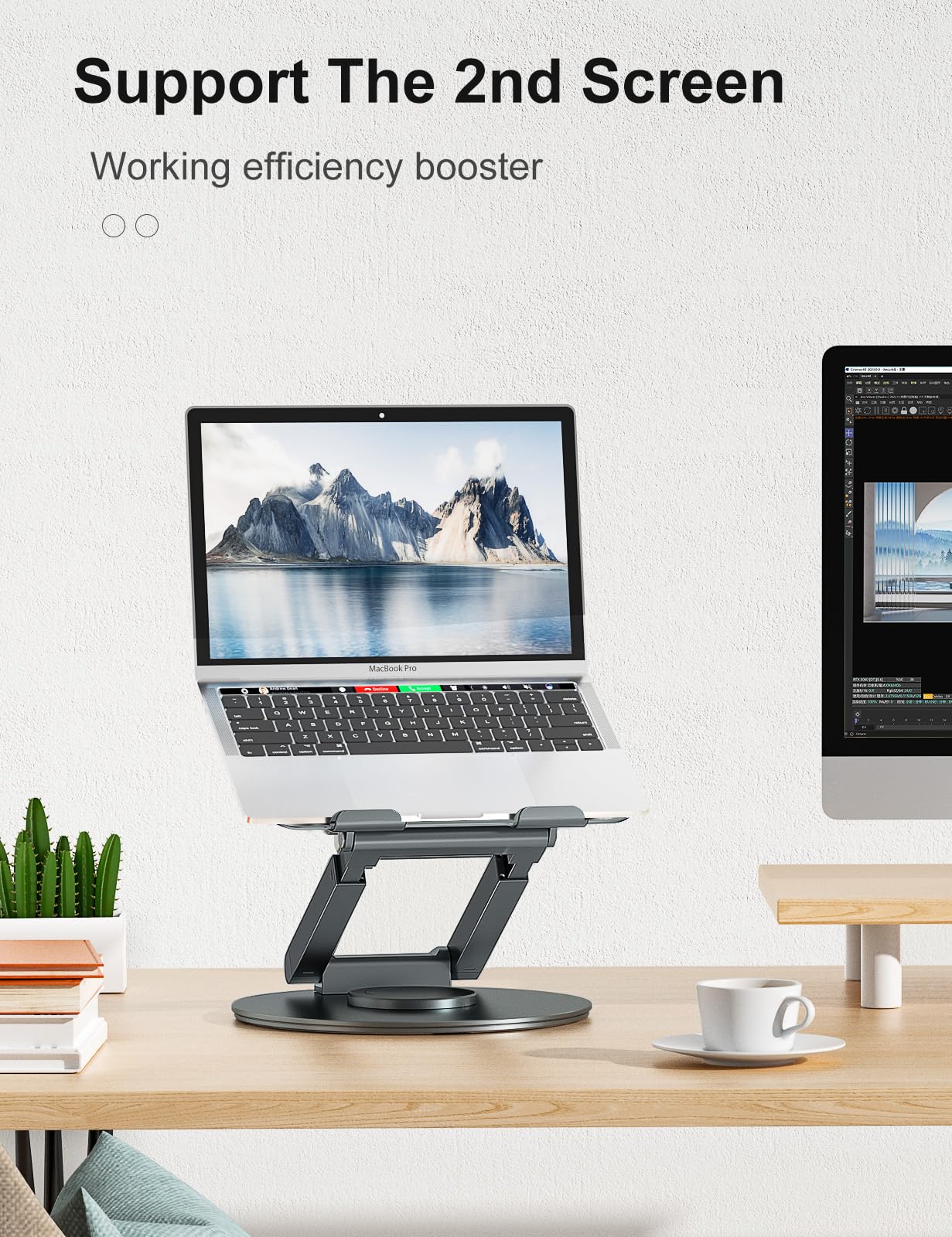 Laptop Stand for Desk with 360° Swivel Base, Sit to Stand, Height Adjustable, Portable Riser Holder for Good Posture, Compatible with MacBook Pro, All Laptops 10-17"-Gray