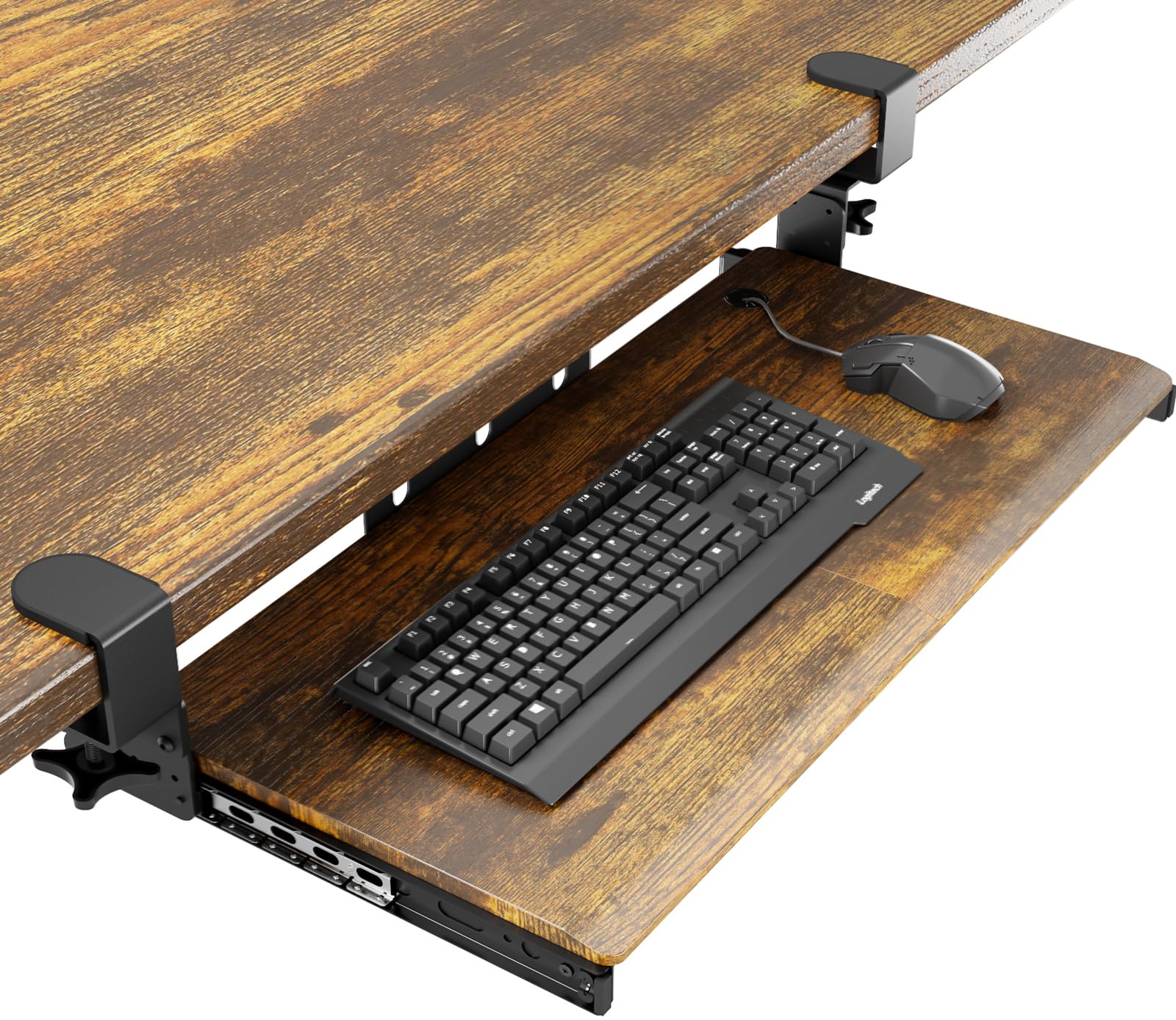 Keyboard Tray Under Desk Pull Out with Extra Sturdy C Clamp Mount System, 27.3 (32.5 inch Including Clamps) x 11 Inch Slide-Out Platform Computer Drawer for Typing Vintage
