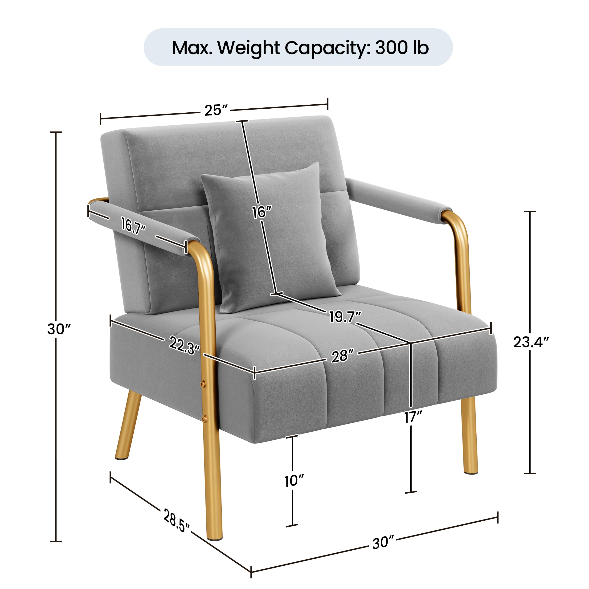 30" W Modern Sofa Small Sofa Luxurious Velvet Fabric Couch with Gold-Tone Metal Arms and Legs for Living Room, Office, Studio Light Gray