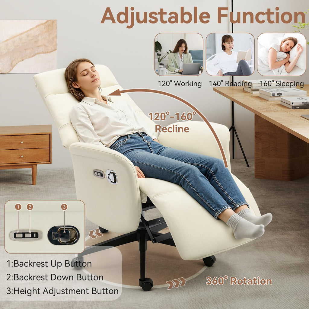 Ergonomic PU Leather Recliner Chair with Footrest, Electric Executive Office Chair for Home Office, Adjustable Seat Height and Backrest, 330 lbs Capacity, Beige