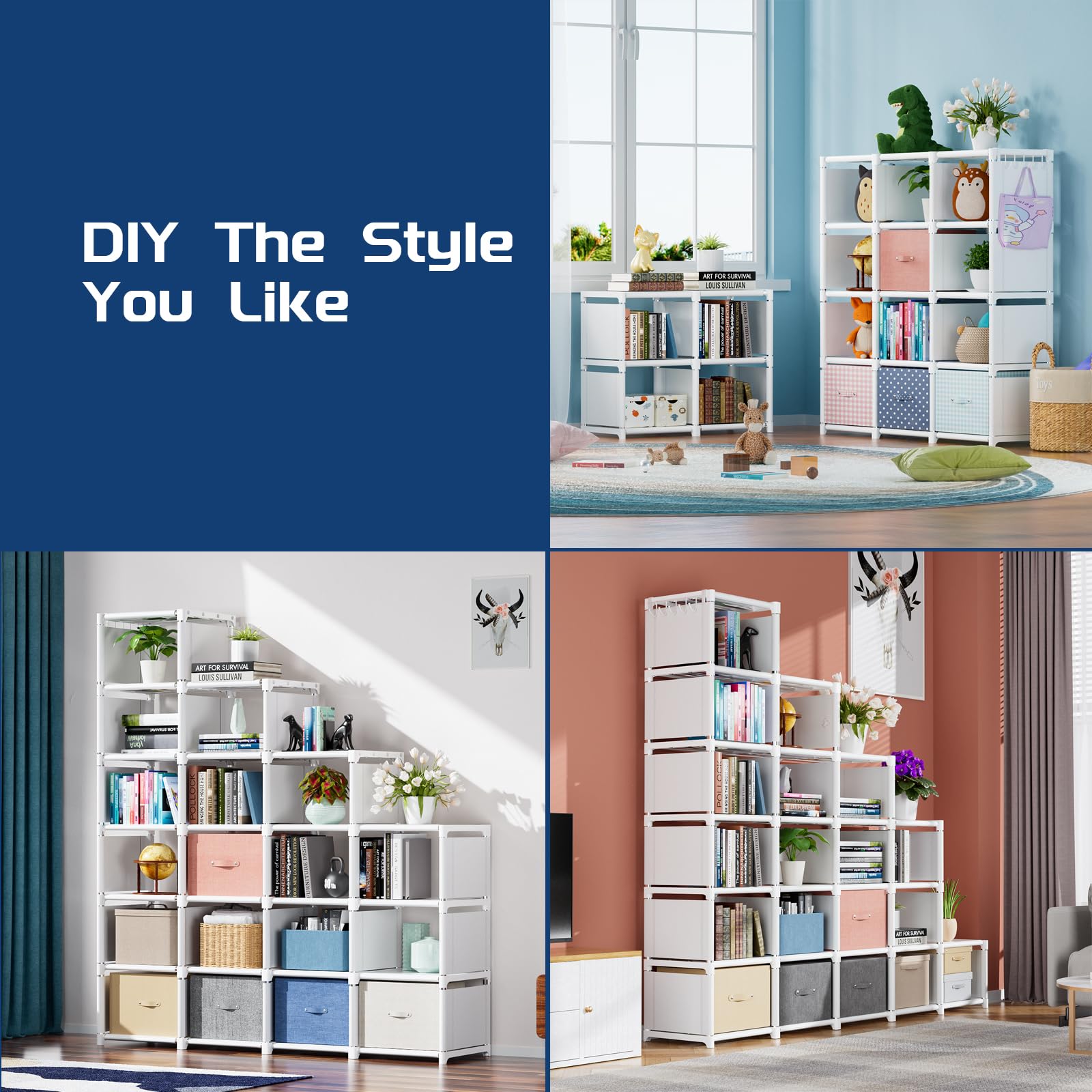 20 Cube Book Shelf, Storage Organizer, Large DIY Bookcase, Metal Cube Bookshelf, Cubbies Closet Storage Organizer Shelves for Bedroom,Living Room,Home,Office