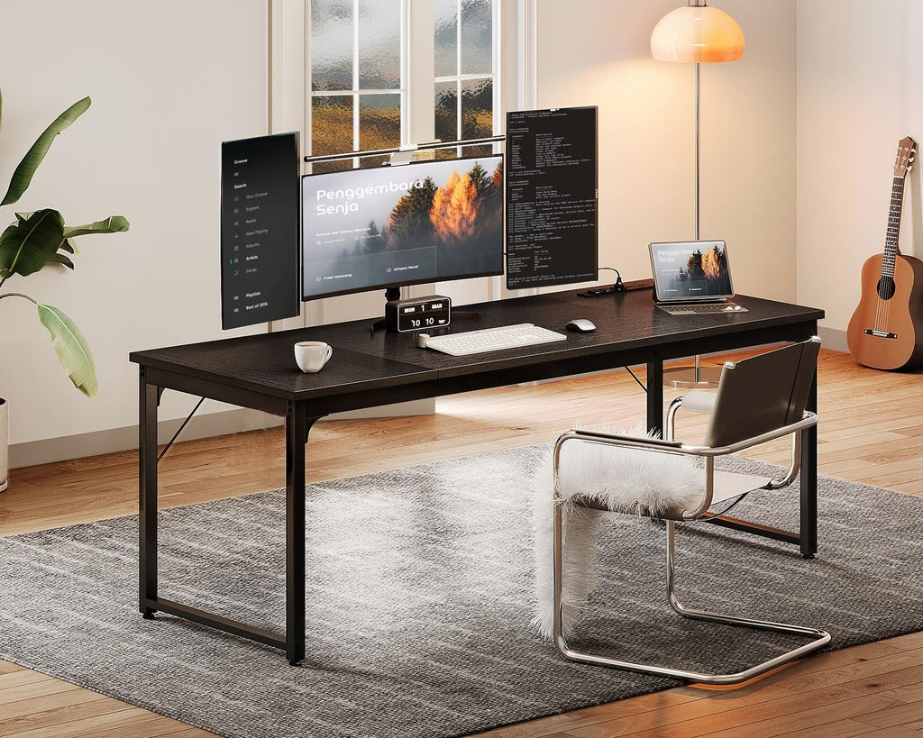 71 Inch Computer Desk with USB Ports, Large Office Desk, Long Study Student Writing Desk, Black