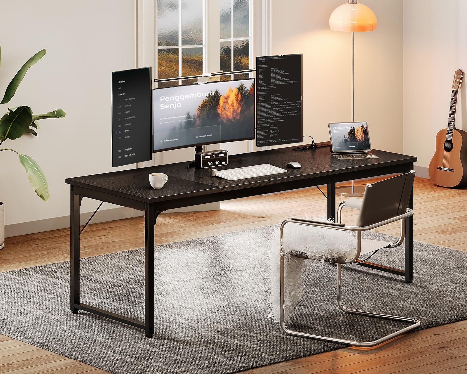 71 Inch Computer Desk with USB Ports, Large Office Desk, Long Study Student Writing Desk, Black