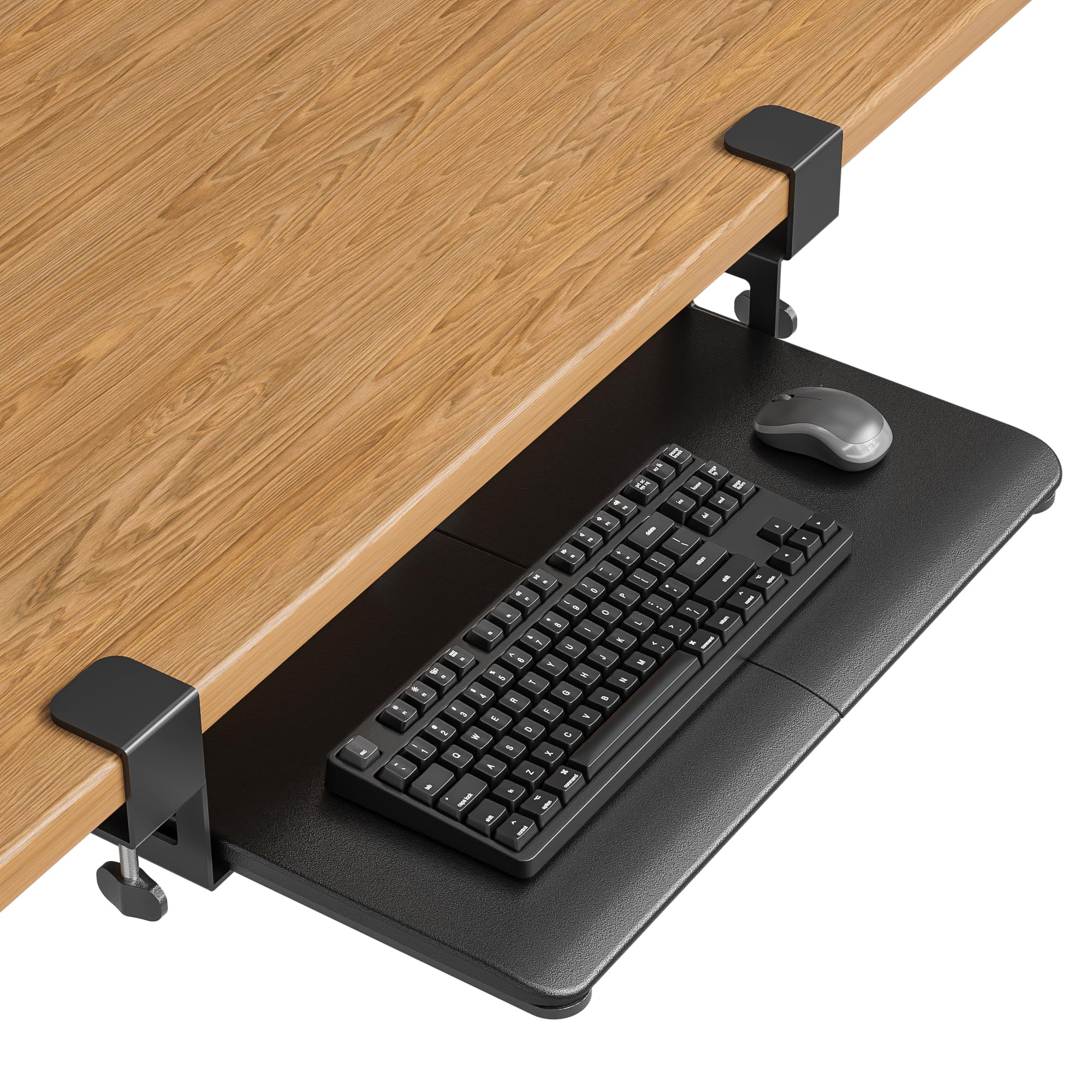 Under Desk Keyboard Tray, Pull-Out Keyboard & Mouse Platform with C-Clamp, 20 x 11.8 in Space-Saving Ergonomic Slide-Out Drawer, Black