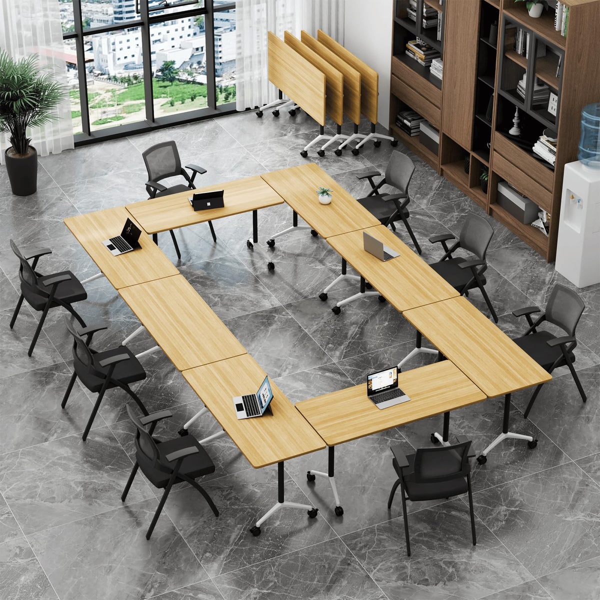 Folding Conference Table with Wheels, Flip-Top, 47.2in, 2 Pack, Maple