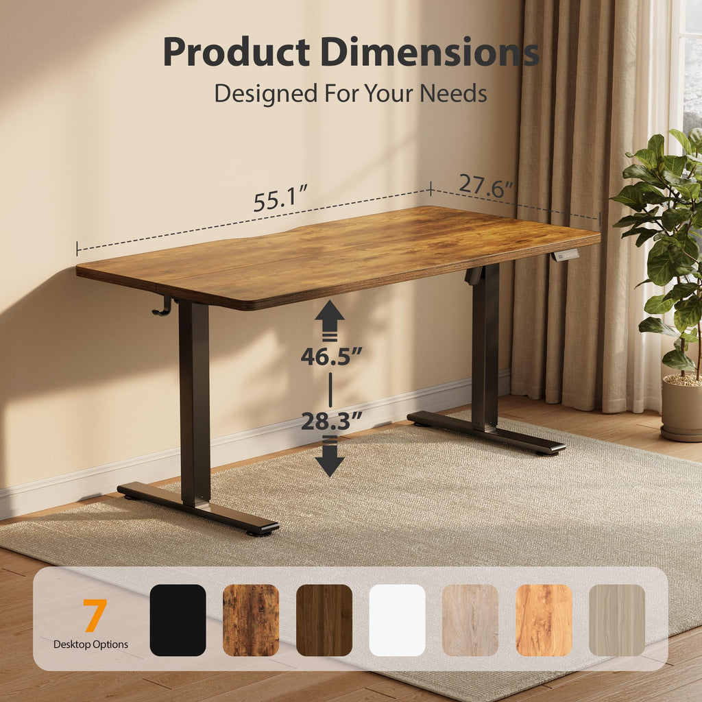 Standing Desk, 55x28 Inches Sit Stand Home Office Desk, Electric Stand up Desk, Adjustable Desk with Splice Board, Black Frame/Rustic Brown Top