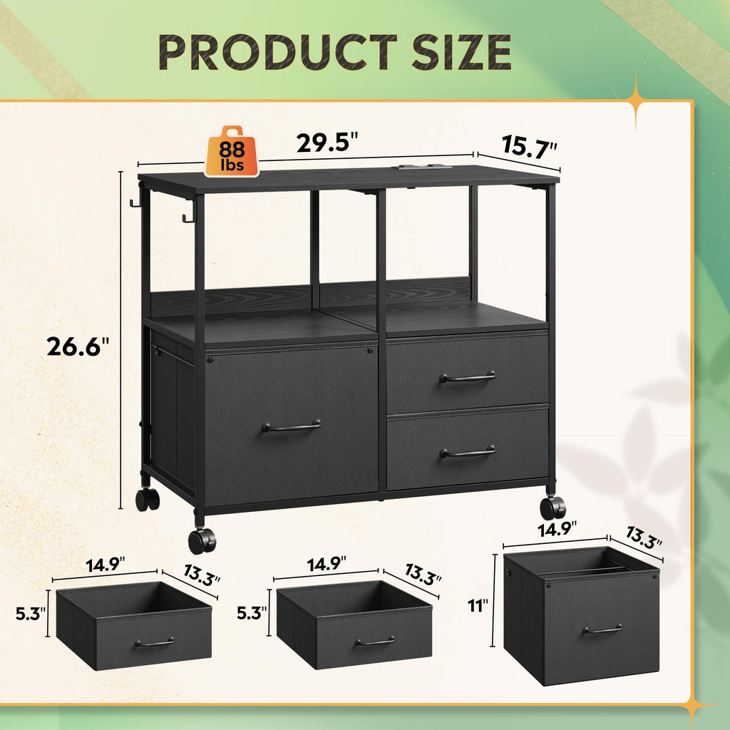 3 Drawer Mobile File Cabinet with Storage Shelf