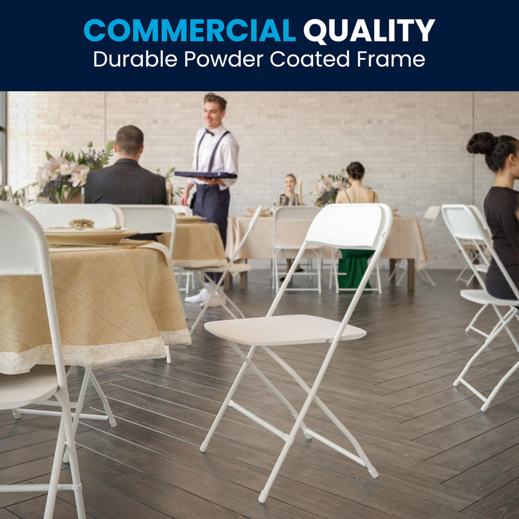 4 Pack, Hercules Series Plastic Folding Chair - White - 650LB Weight Capacity Comfortable Event Chair-Lightweight Folding Chair