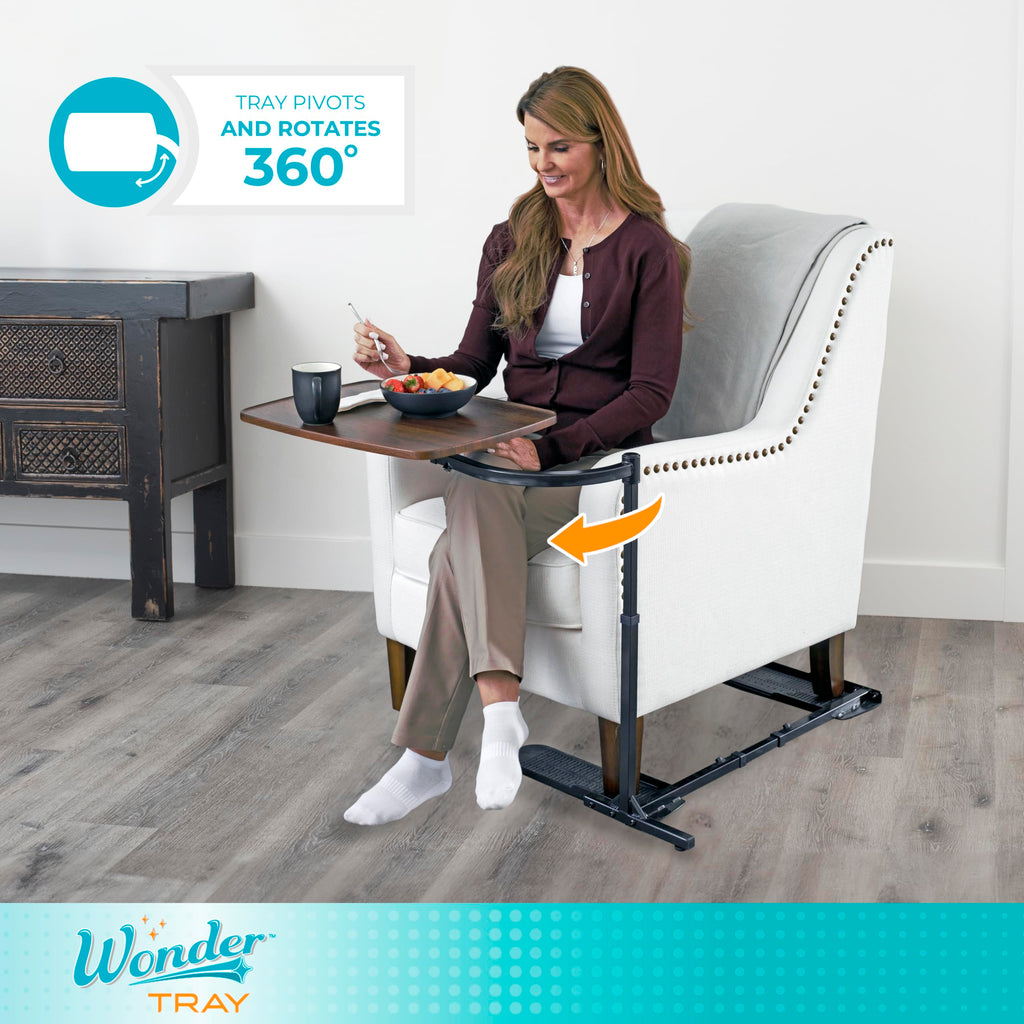 Wonder Tray, Adjustable Swivel Table, Large Laptop Stand, Couch Desk, Side Tables & Gaming Bench, TV-Trays for Eating on Couches, Chairs, Recliners, Walnut