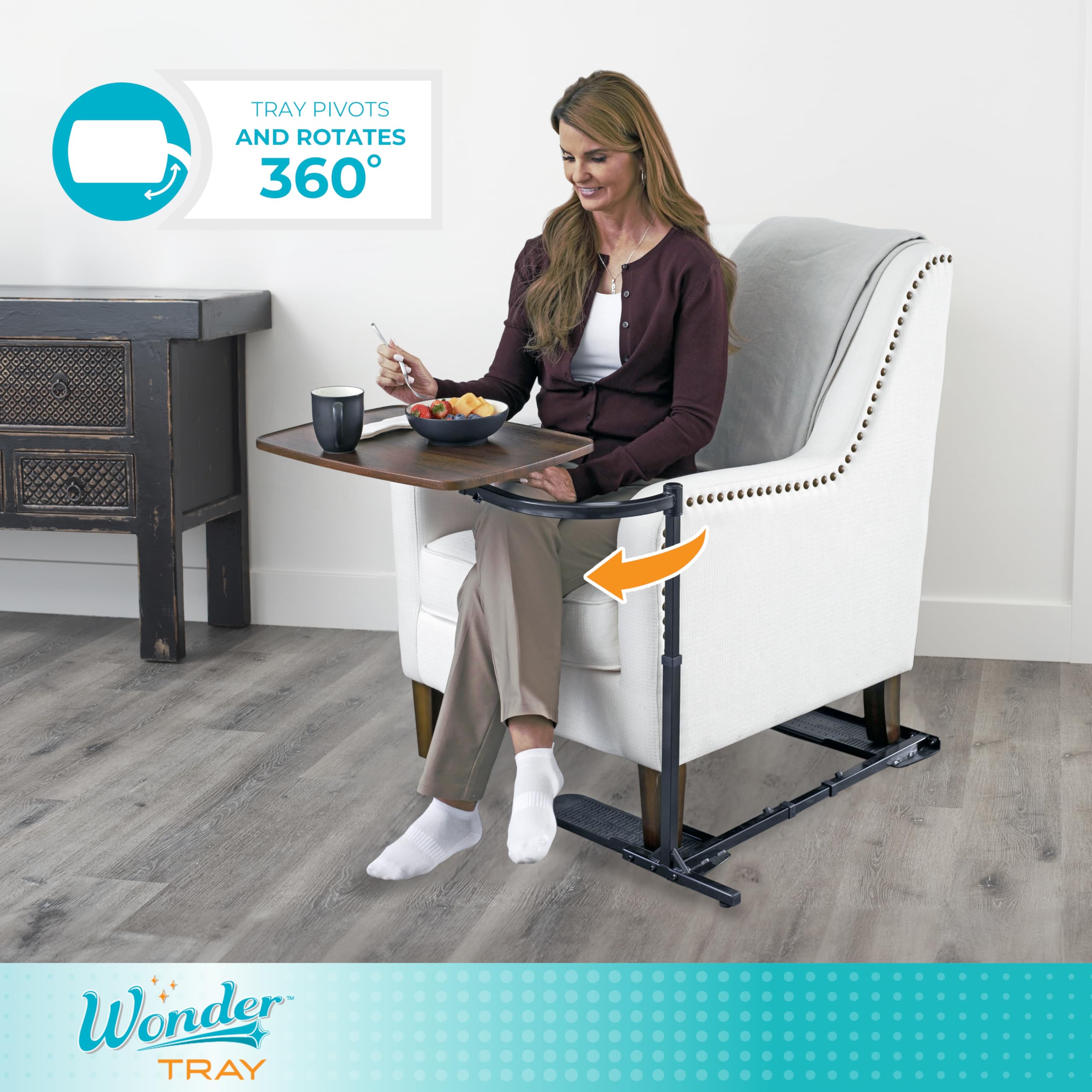 Wonder Tray, Adjustable Swivel Table, Large Laptop Stand, Couch Desk, Side Tables & Gaming Bench, TV-Trays for Eating on Couches, Chairs, Recliners, Walnut