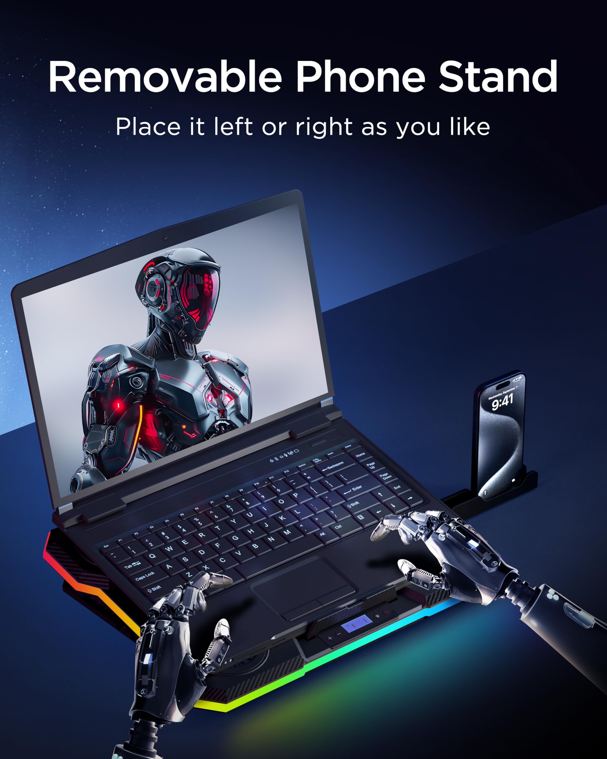 Laptop Cooling Pad, RGB Lights Laptop Cooler 9 Fans for 15.6-19.3 Inch Laptops, Gaming Laptop Fan Cooling Pad with 8 Height Stands, 2 USB Ports - A21 Blue