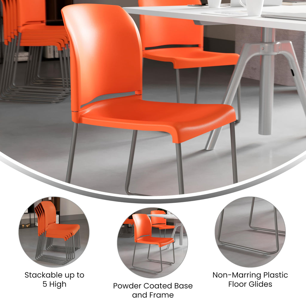 Set of 5, Hercules Series Contoured Stacking Chairs for Waiting Rooms and Offices, Ergonomic Lobby Chairs with Curved Back, Orange