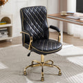 Black and Gold Office Desk Chair,Conference Room Chairs,Mid Back Vintage Executive Leather Chair,Ergonomic Computer Swivel Chair with Rocking Function and Padded Arms,Adjustable Height