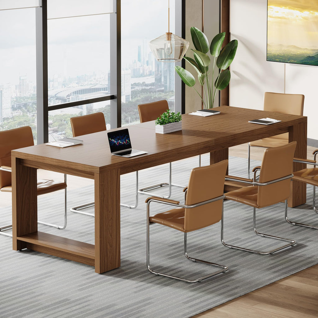7 ft Conference Table for 6 to 8 People, Modern Rectangle Meeting Room Desk for Boardroom, Home Office (2, Brown)
