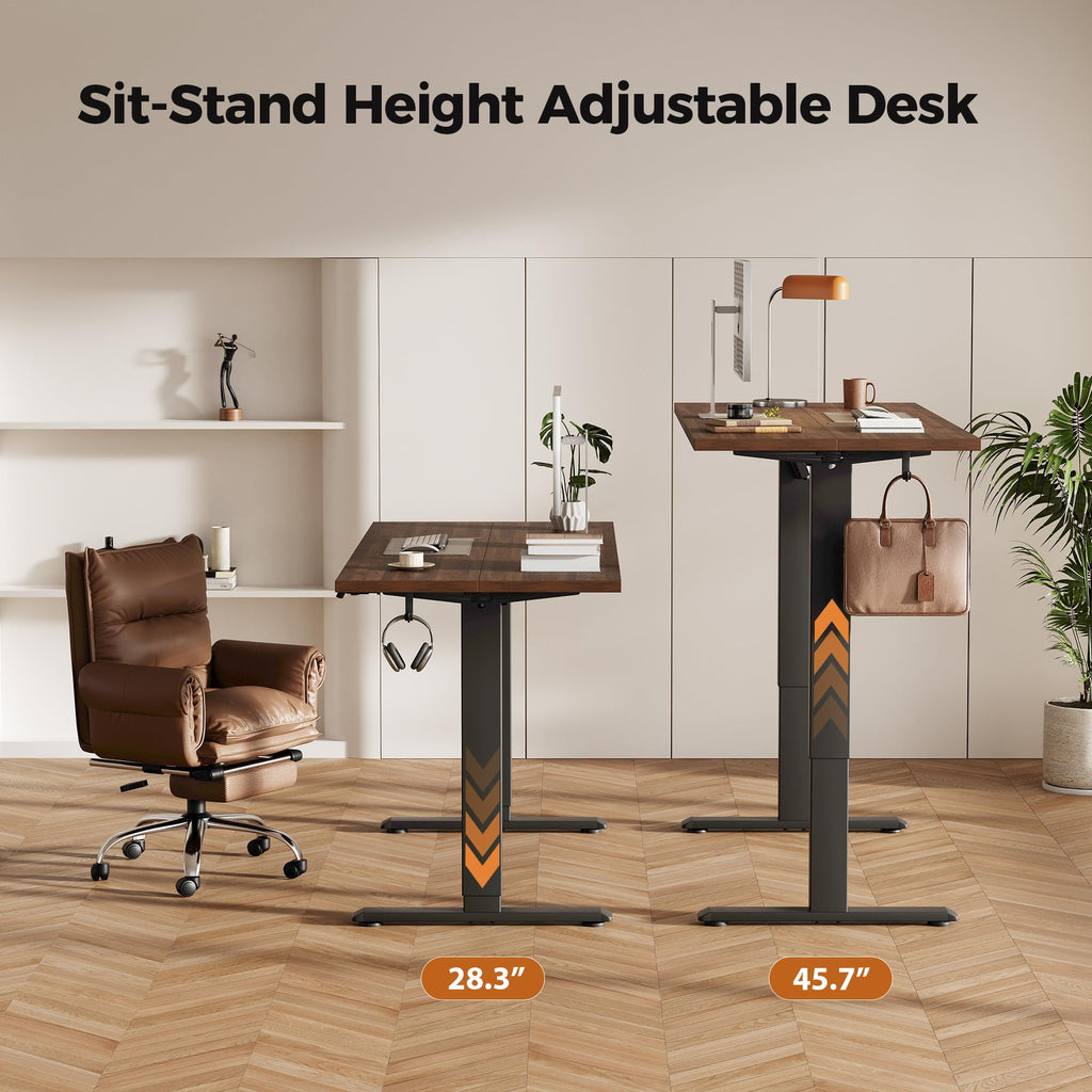 Electric Height Adjustable Standing Desk, 48 Inch, Dark Walnut