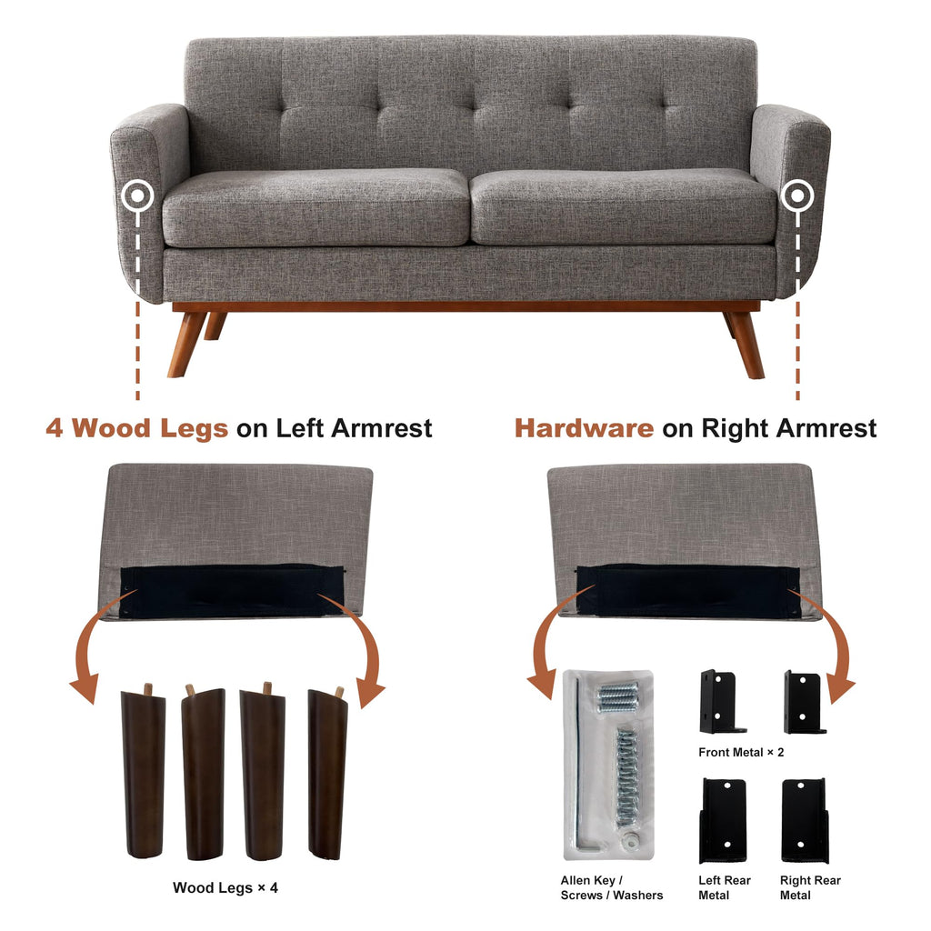 65.2" W Loveseat Sofa, Solid & Easy to Install Small Couch for Bedroom Office Apartment, Grey