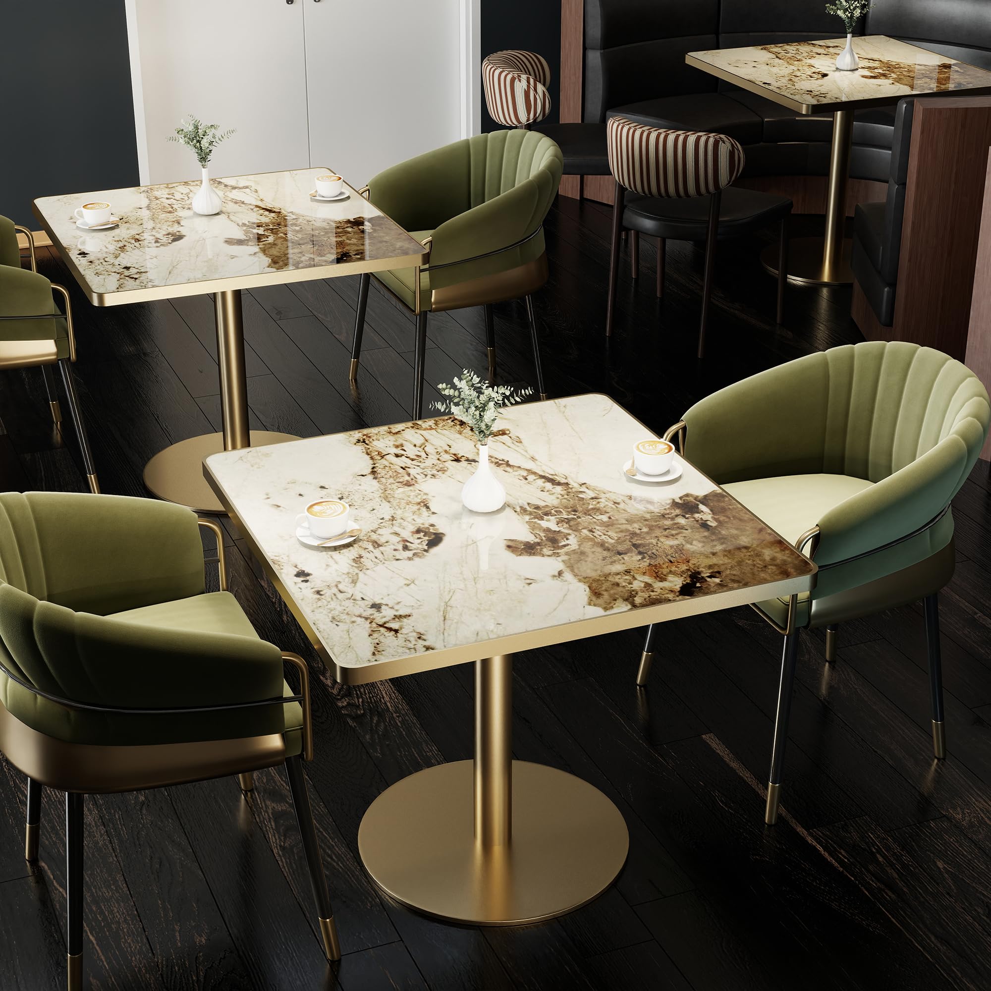 hausway 31.5" Tulip Table,Square Kitchen Dining Table for 2-4 with Thick Sintered Stone Top,Titanium Golden Pedestal Base,Heat-Resistant,Bistro Table for Dining Room,Café,Small Space（Cloud Amber）