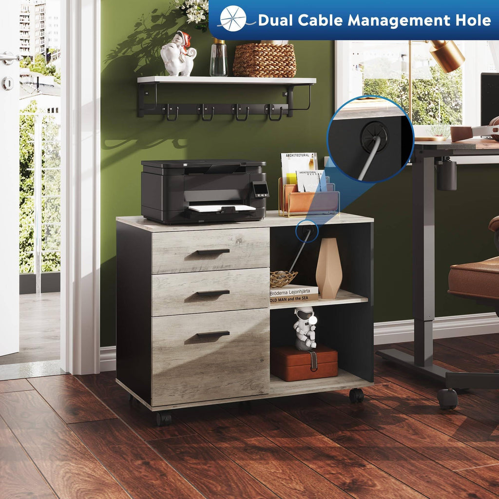 3-Drawer Mobile File Cabinet, Lateral Filing Cabinet, Greige