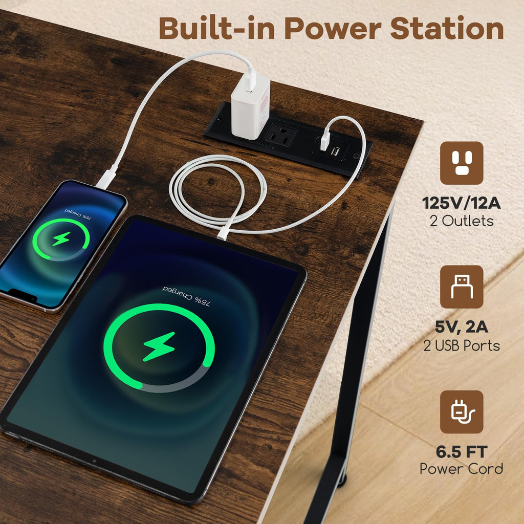 60" Conference Desk Set of 4, Modern Boardroom Desk with Storage Bag, Headphone Hook, Sturdy Metal Frame, Rectangular Seminar Table with Charging Station