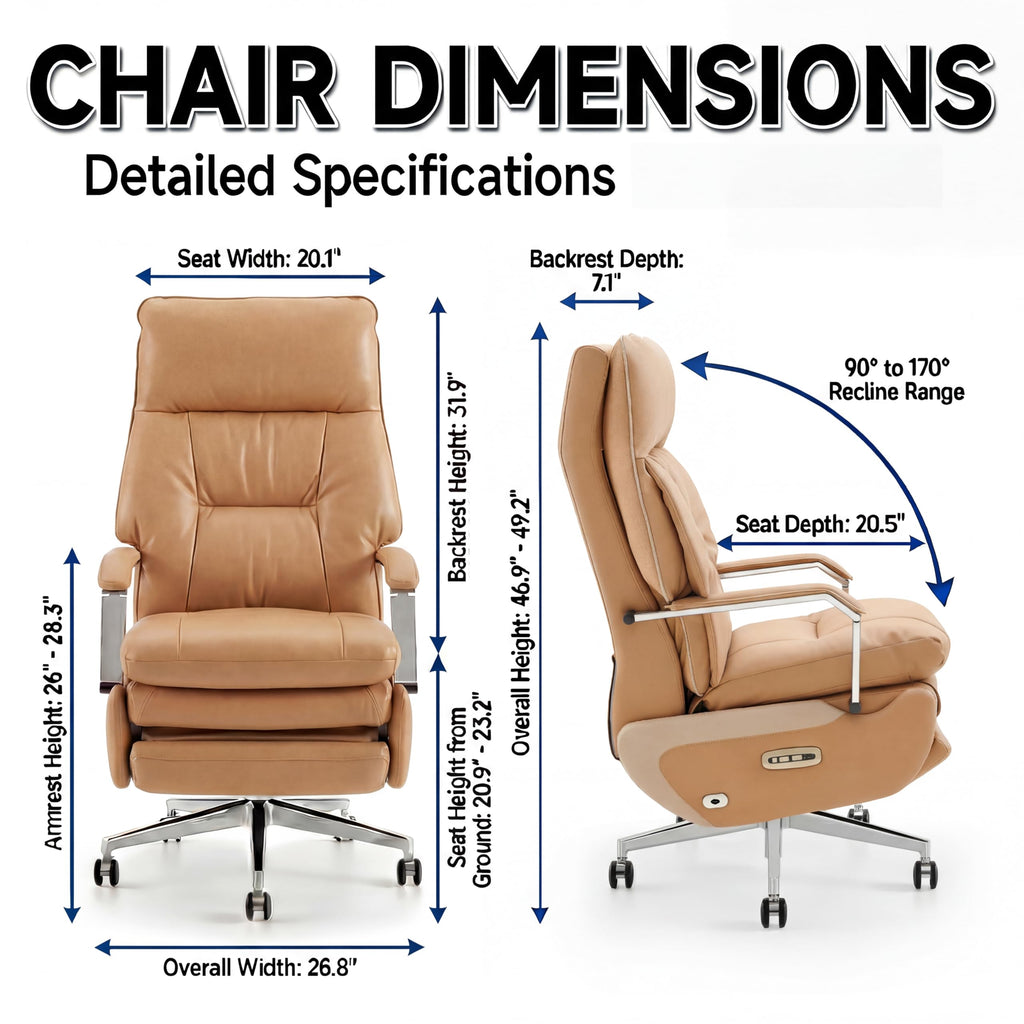 Dual Motor Executive Reclining Office Chair with Footrest – One-Click Electric Recline, Massage Lumbar Support & Pillow, Big and Tall PU Leather Ergonomic Desk Chair for Home Office/Gaming(Brown)