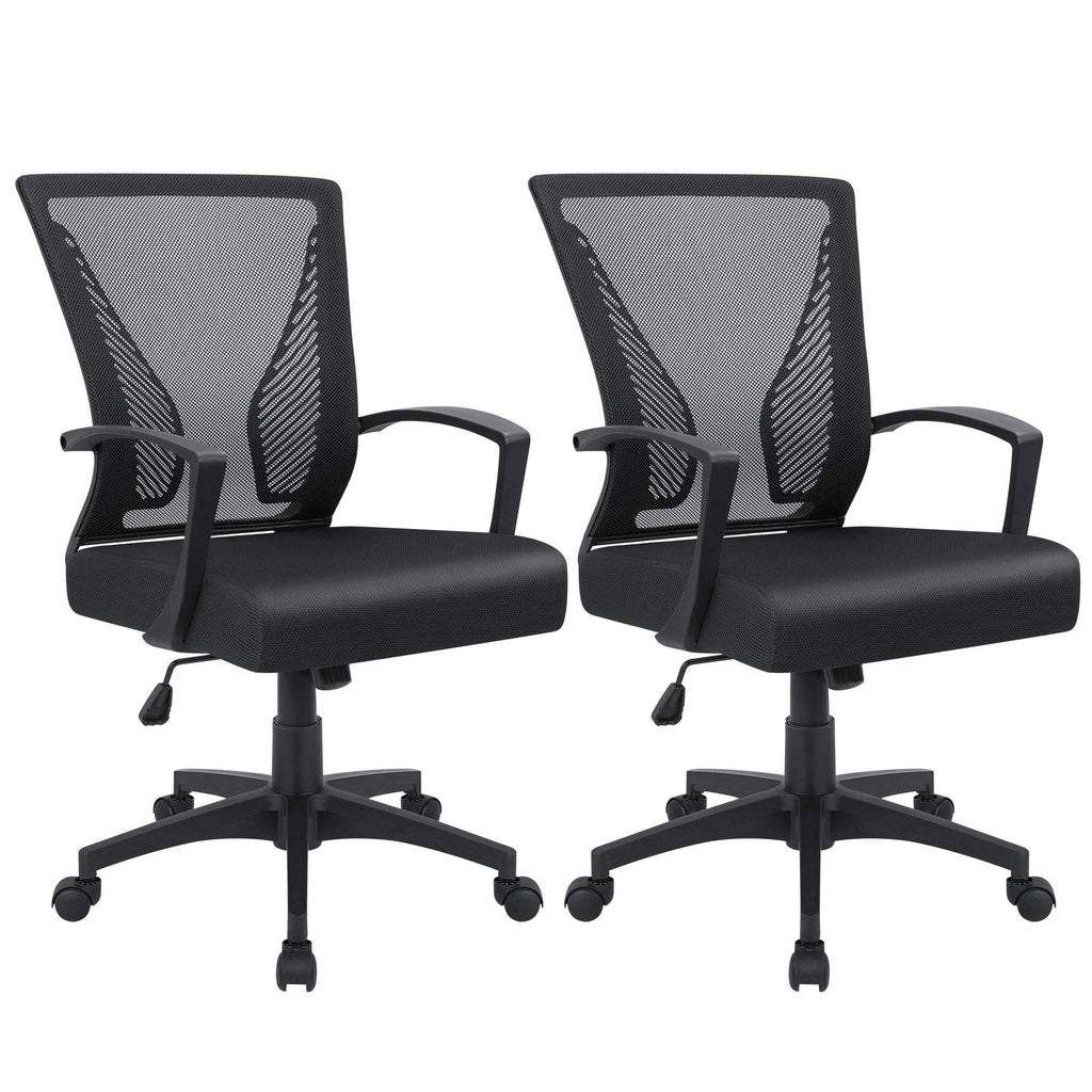 (2, Black) Office Chair Ergonomic Computer Desk Mesh Chair Mid Back Swivel Lumbar Support with Armrest