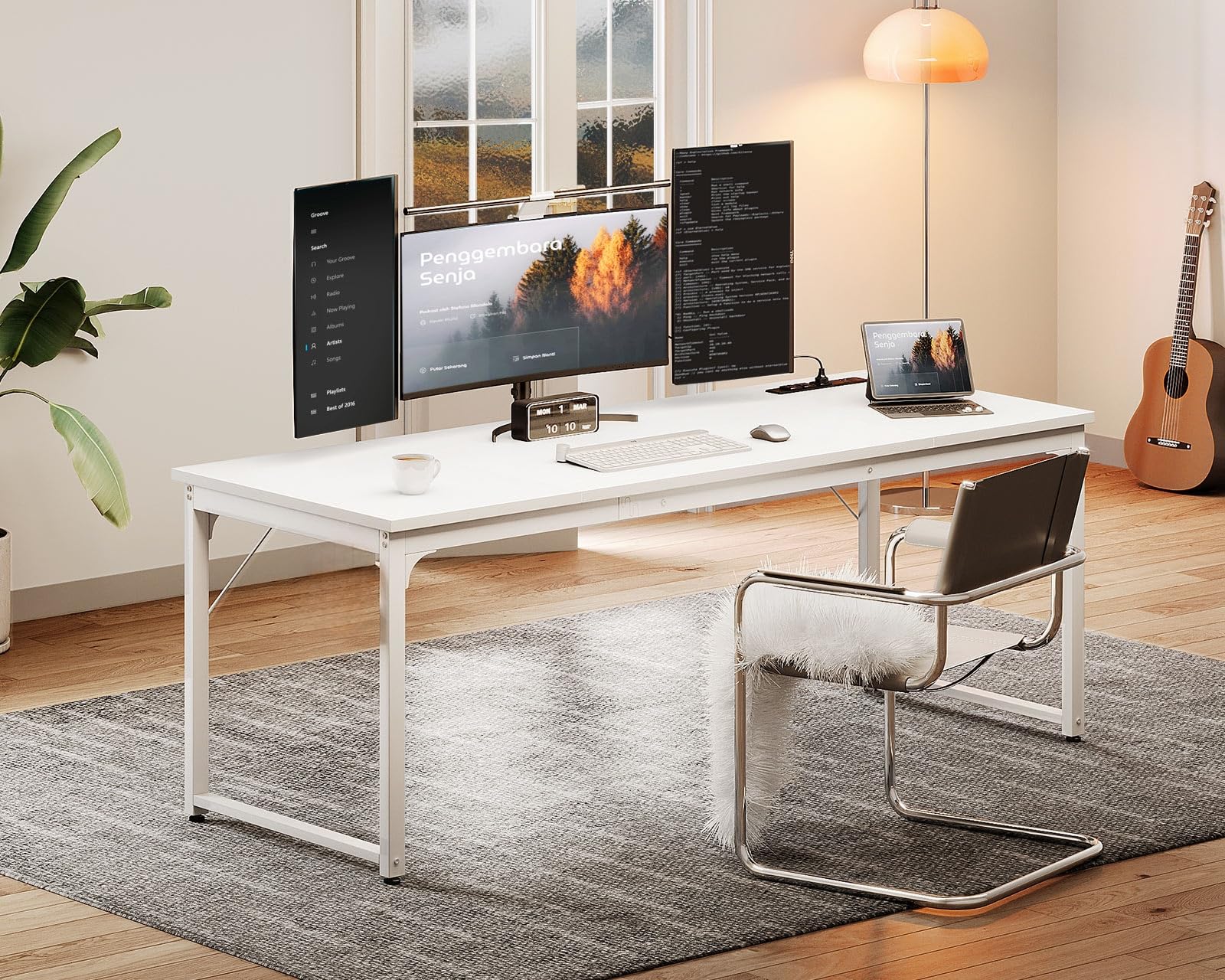 71 Inch Computer Desk with USB Ports, Large Office Desk, Long Study Student Writing Desk, White