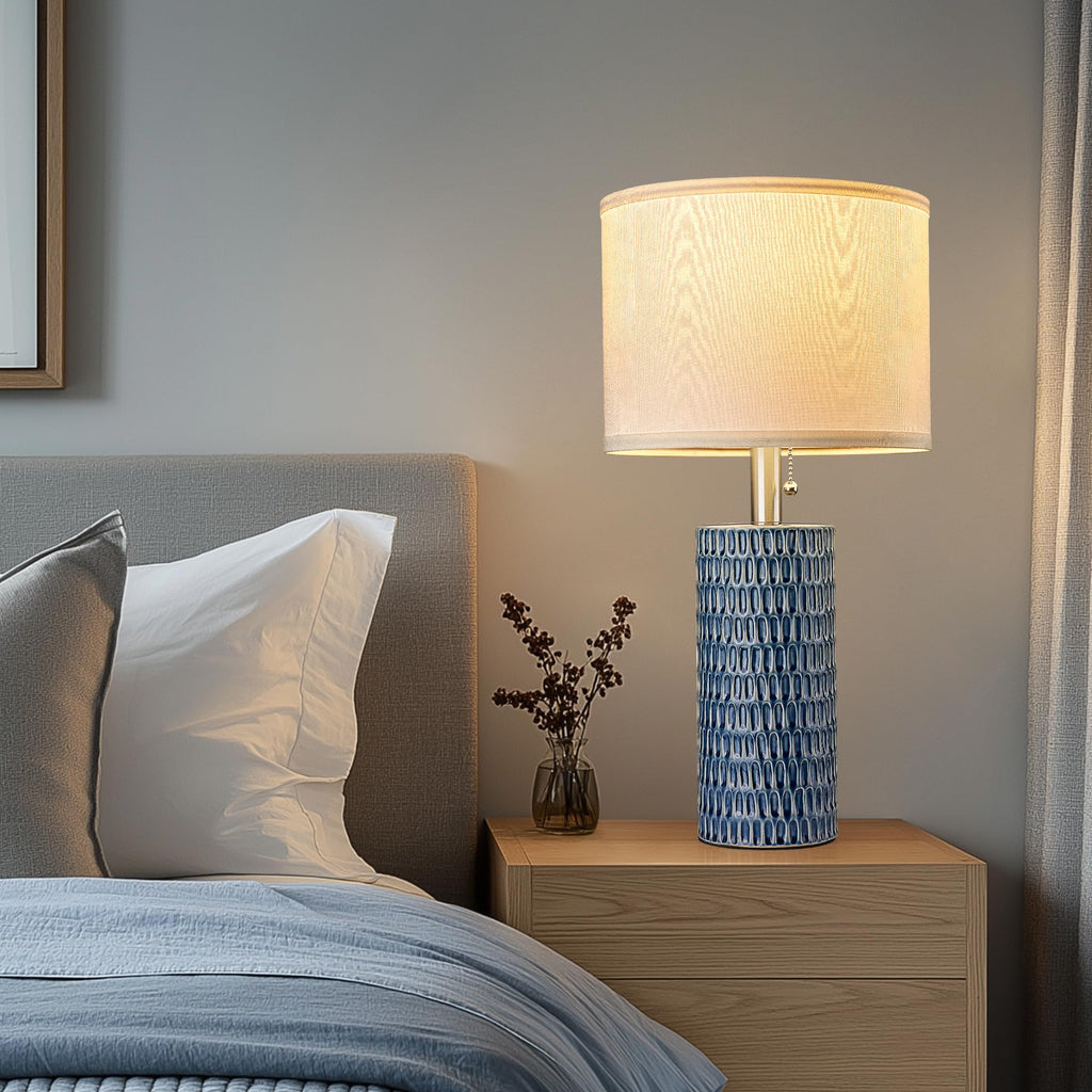 Modern Ceramic Table Lamps Set of 2, Lamps for Bedroom, Dark Blue