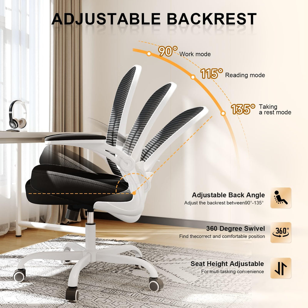 Office Chair, Ergonomic Desk Chairs 330LBS Capacity High Back Mesh Computer Chair with Flip-up Armrests, Comfy Work Chair with Adjustable Lumbar Support