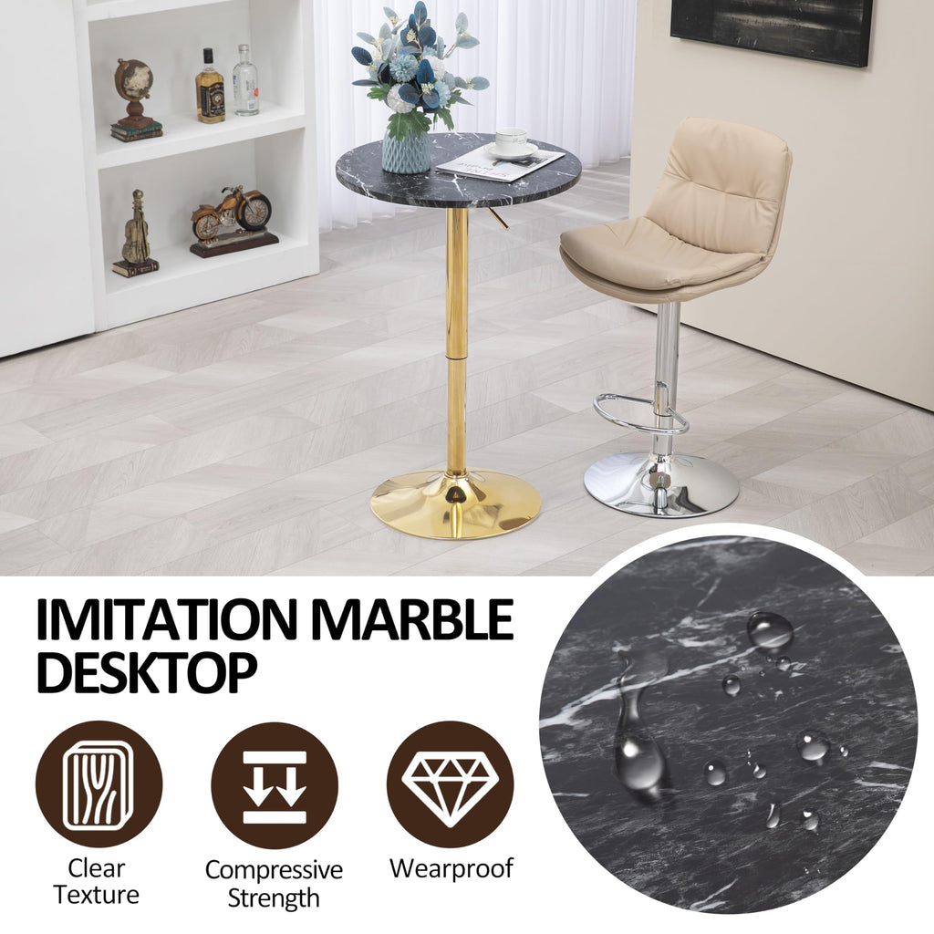 Finnhomy 24" Round Cocktail Bar Table with Metal Base, Tall Bistro Pub Table, Adjustable 27.9"-35.4" Counter Bar Height for Kitchen, Dining Room, Living Room, Easy Assembly, Black&Gold