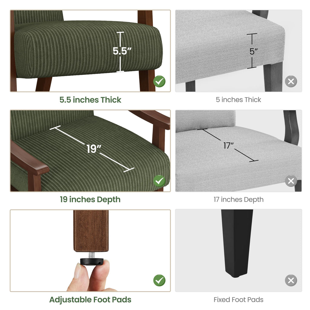 Corduroy Accent Chair, Mid-Century Modern Armchair with Solid Wood Legs, Reading Leisure Chair with High Back for Living Room Bedroom Waiting Room Dark Green