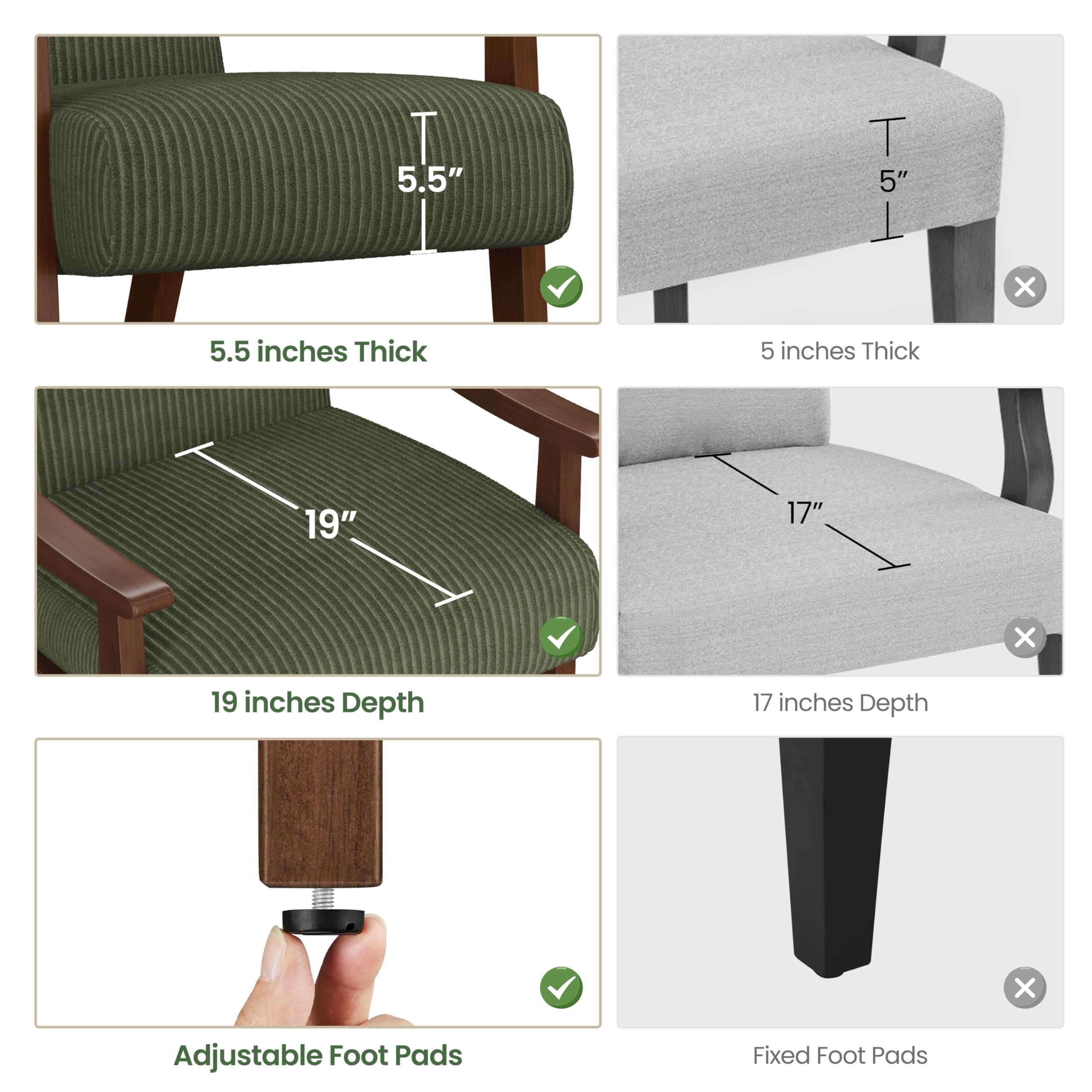 Corduroy Accent Chair, Mid-Century Modern Armchair with Solid Wood Legs, Reading Leisure Chair with High Back for Living Room Bedroom Waiting Room Dark Green
