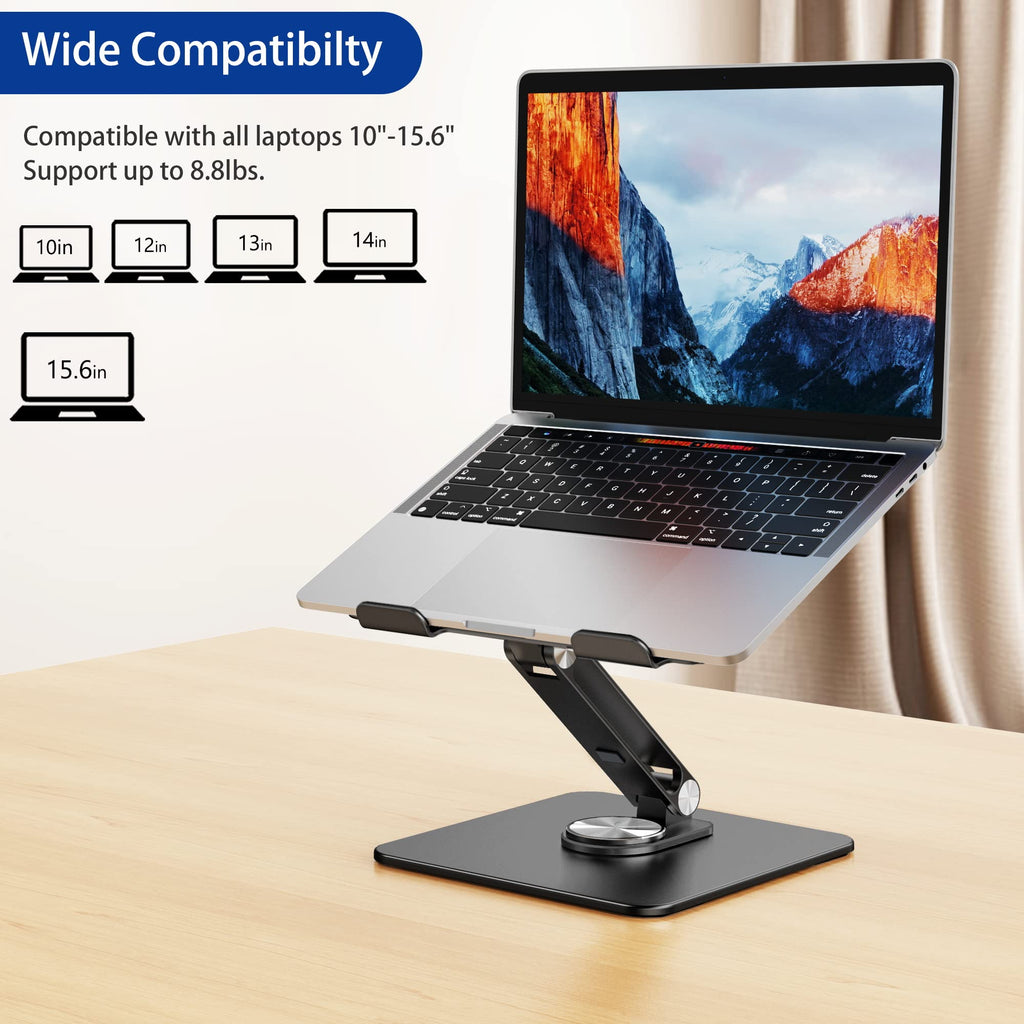 Laptop Stand with 360 Rotating Base, Ergonomic Adjustable Notebook Riser, Foldable Computer Holder Compatible with 10-15.6" Laptops (Black)