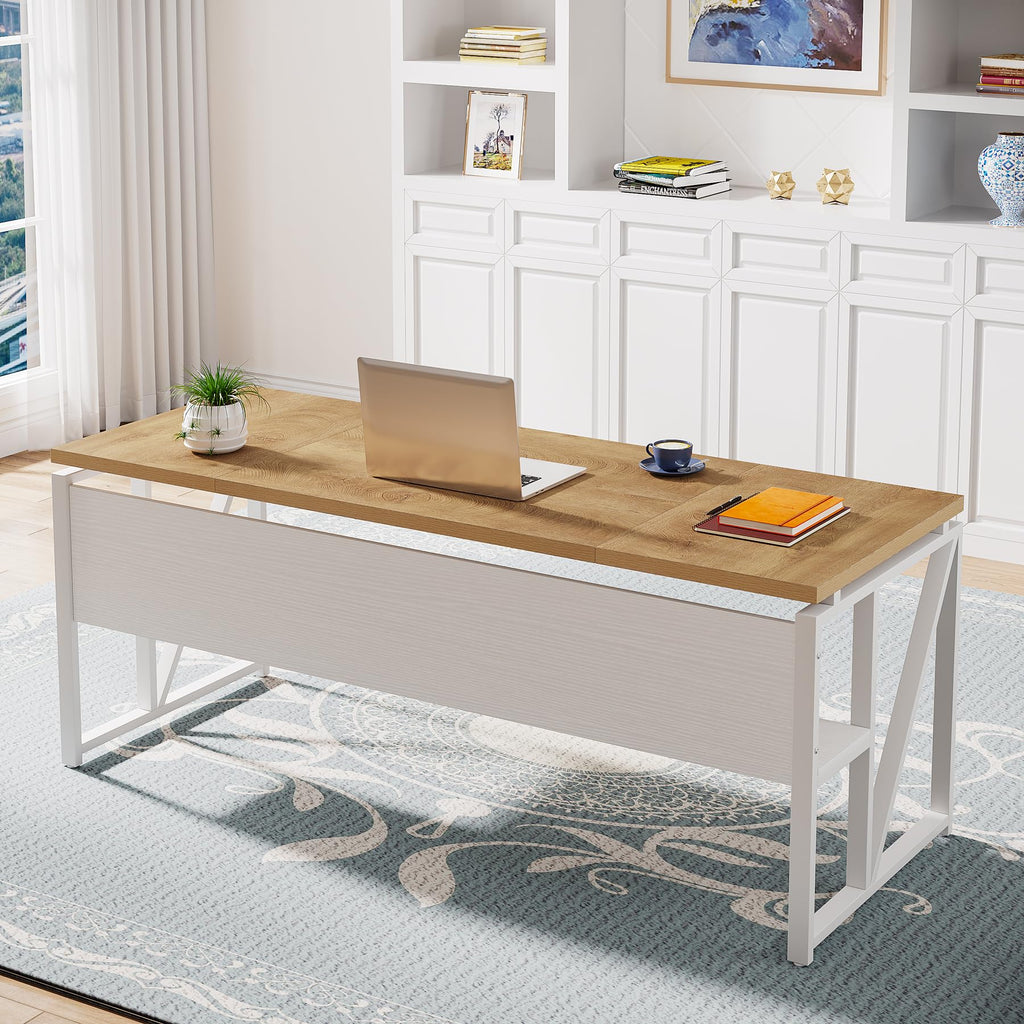 63" Executive Computer Desk and lateral File Cabinet, 2 Piece Home Office Furniture with Drawers for Hanging, Doors with Locks (Light Walnut, 63 inches)