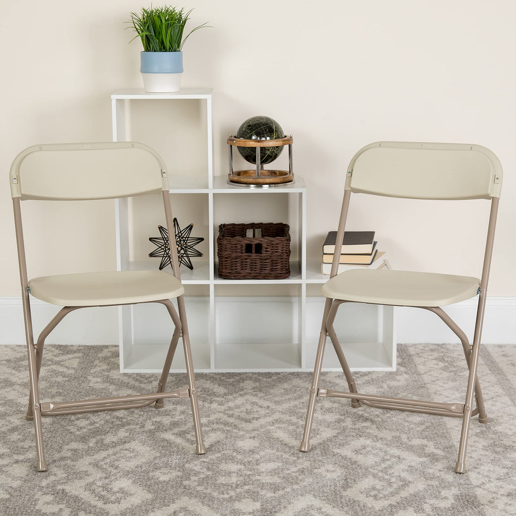 4 Pack, Hercules Series Plastic Folding Chair - Beige - 650LB Weight Capacity Comfortable Event Chair-Lightweight Folding Chair