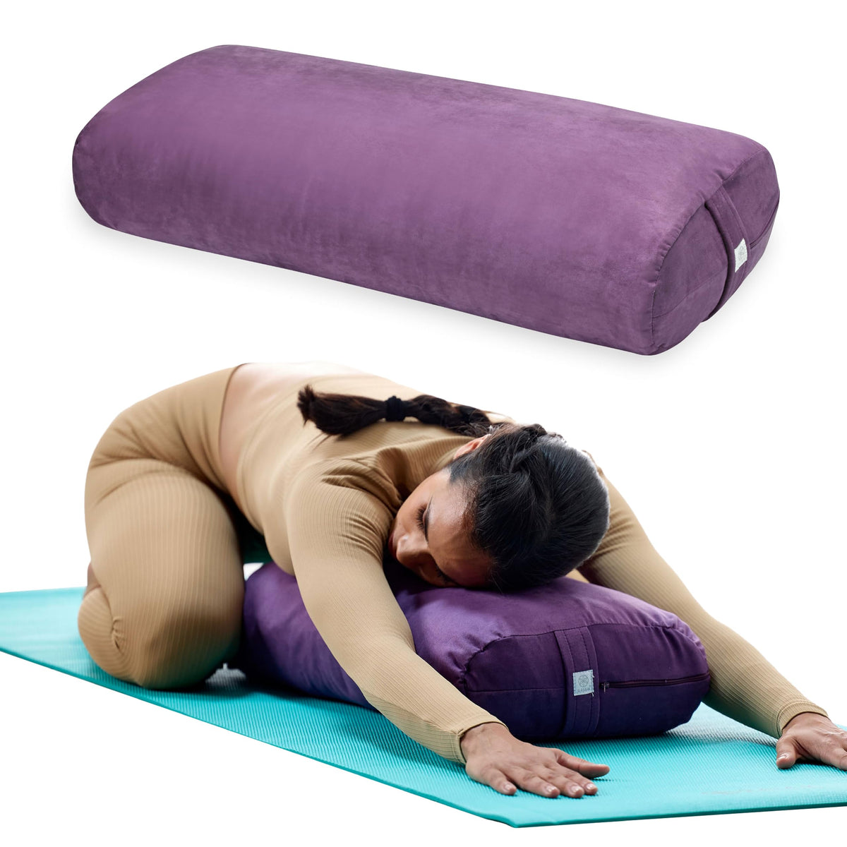Yoga Bolster Pillow, Supportive Cushion for Restorative Yoga (Purple)