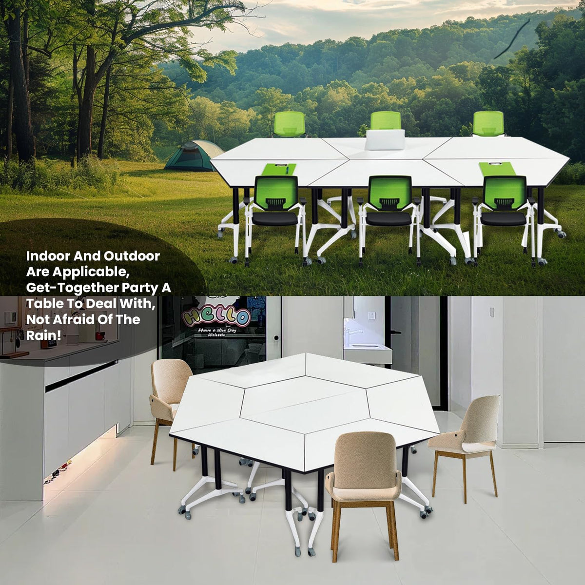 Folding Conference Table,6 Pack Trapezoid Flip Top Mobile Training Table